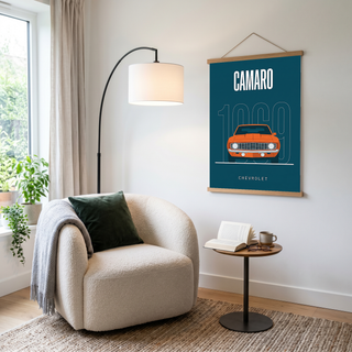 Chevrolet Camaro 1969 Minimalist Poster — Teal Muscle Car Line Art