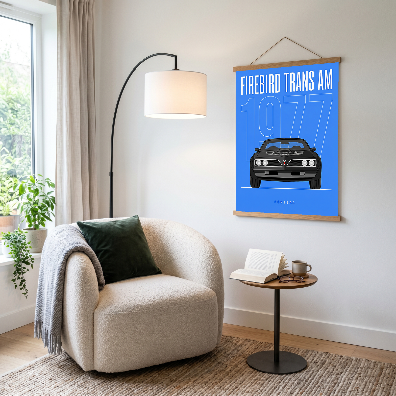 Pontiac Firebird Trans Am 1977 V2 Royal Blue Minimalist Poster — Bandit Muscle Line Art