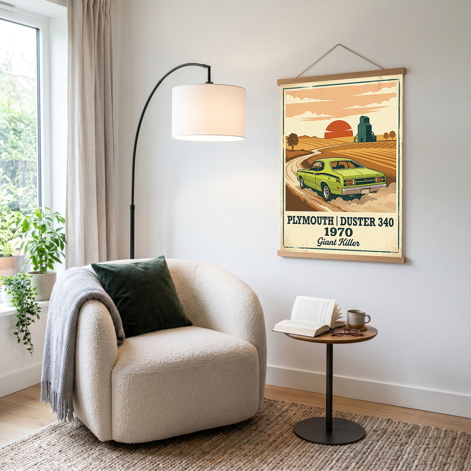 Plymouth Duster 340 1970 Poster — Vintage Muscle Car Country Wheat Print