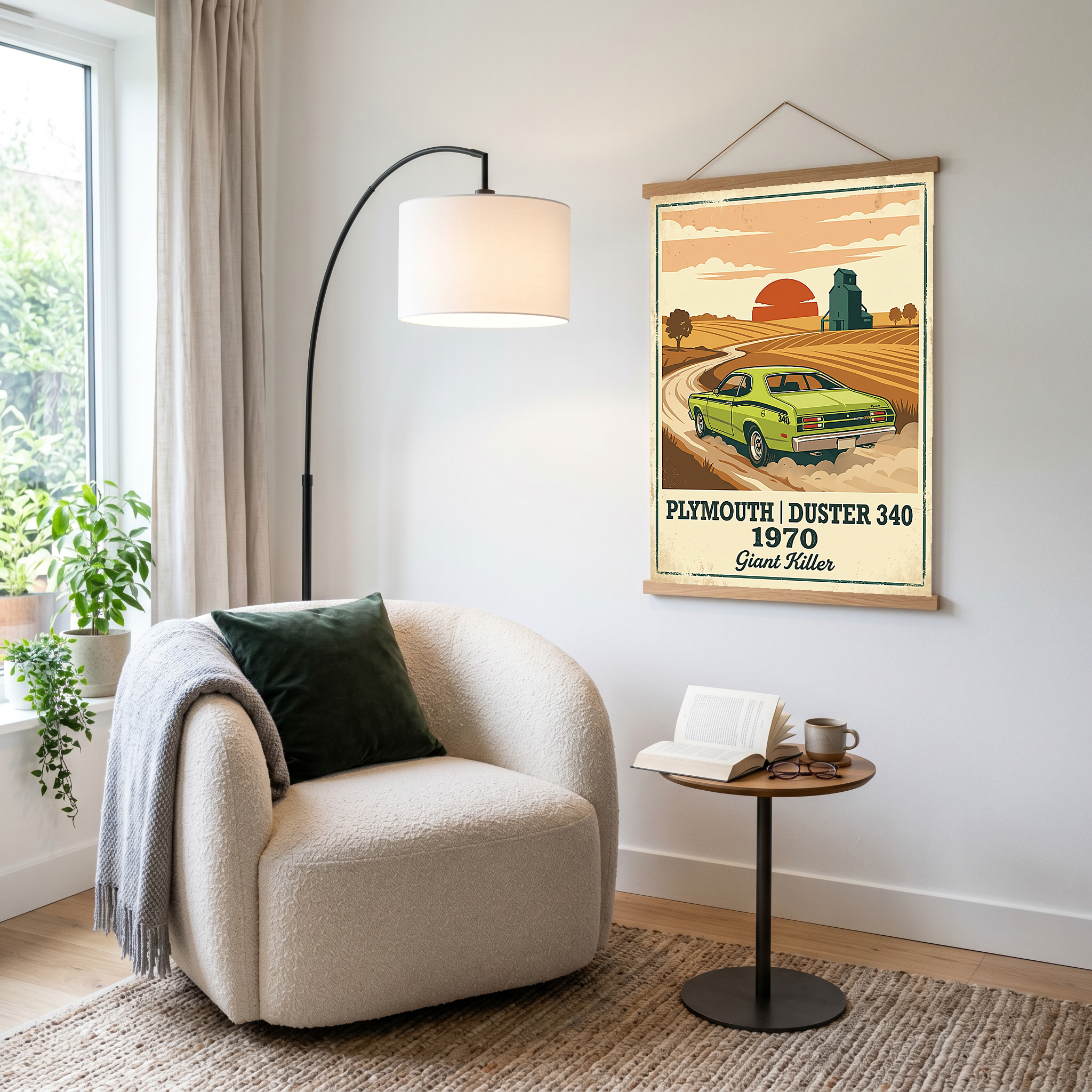 Plymouth Duster 340 1970 Poster — Vintage Muscle Car Country Wheat Print