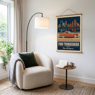 Ford Thunderbird 1955 Poster — Vintage Two-Seater Convertible City Skyline Print