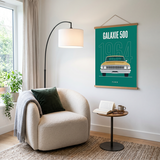 Ford Galaxie 500 1964 Minimalist Poster — Teal Full-Size Classic Line Art