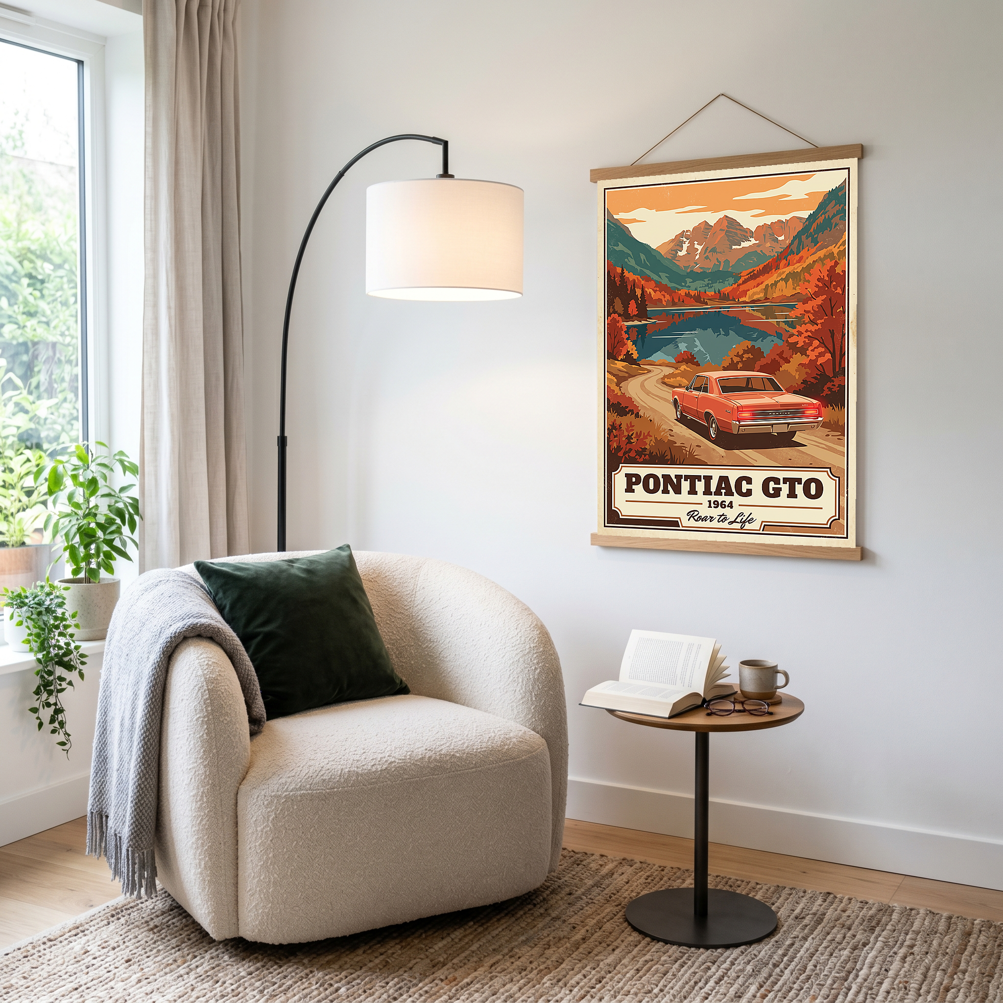 Pontiac GTO 1964 V4 Poster — Vintage Muscle Autumn Mountain Lake Print