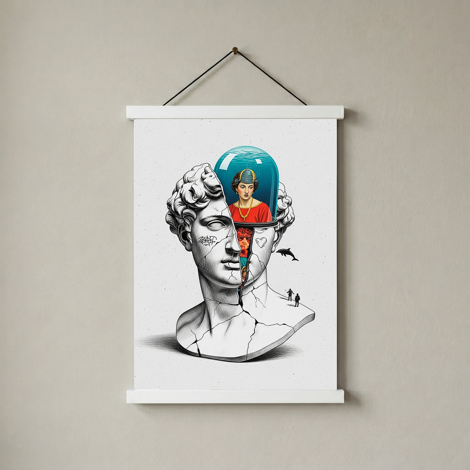 Aquarium Mind — Surreal David Bust Wall Art Print