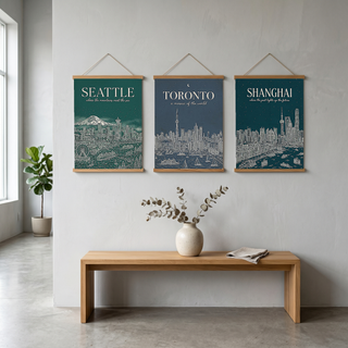 Seattle Line Art Travel Poster — Mount Rainier Cityscape Pacific Northwest Print