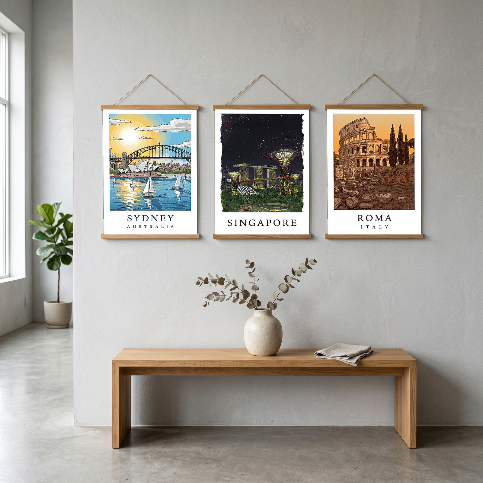 Sydney Australia Travel Poster — Opera House Harbour Bridge Sailboat Print