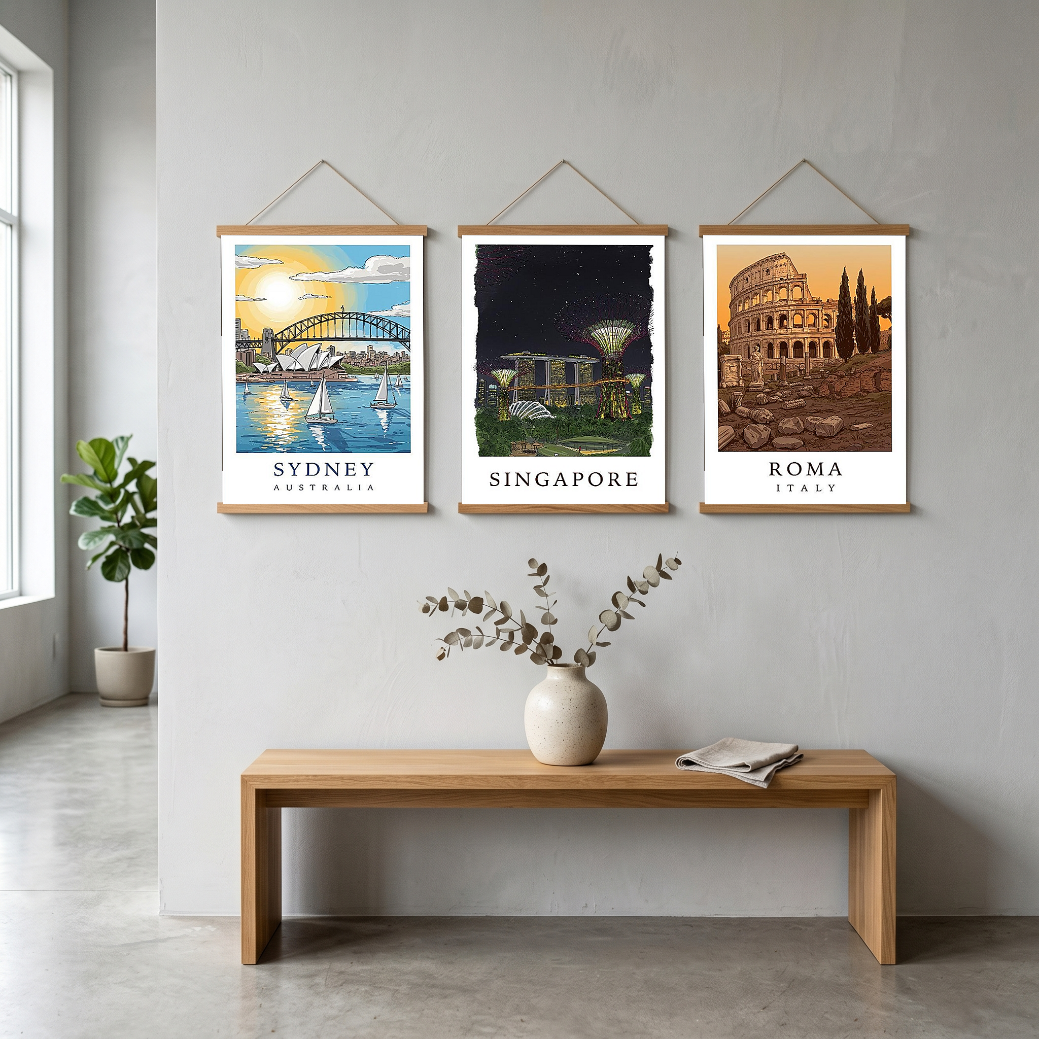 Sydney Australia Travel Poster — Opera House Harbour Bridge Sailboat Print