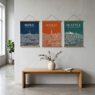 Seoul Line Art Print — Navy N Seoul Tower Gyeongbokgung Palace Skyline Wall Art
