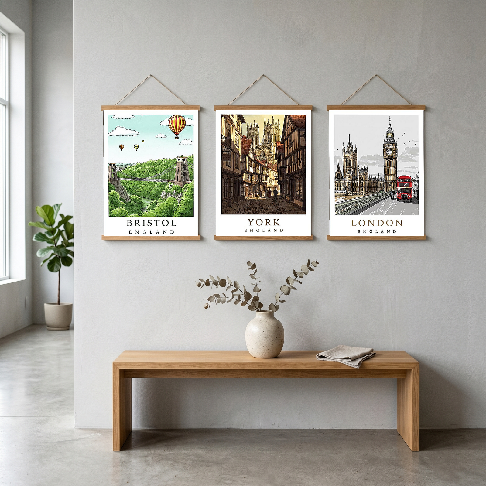 Bristol England Travel Poster — Clifton Bridge Hot Air Balloon Print