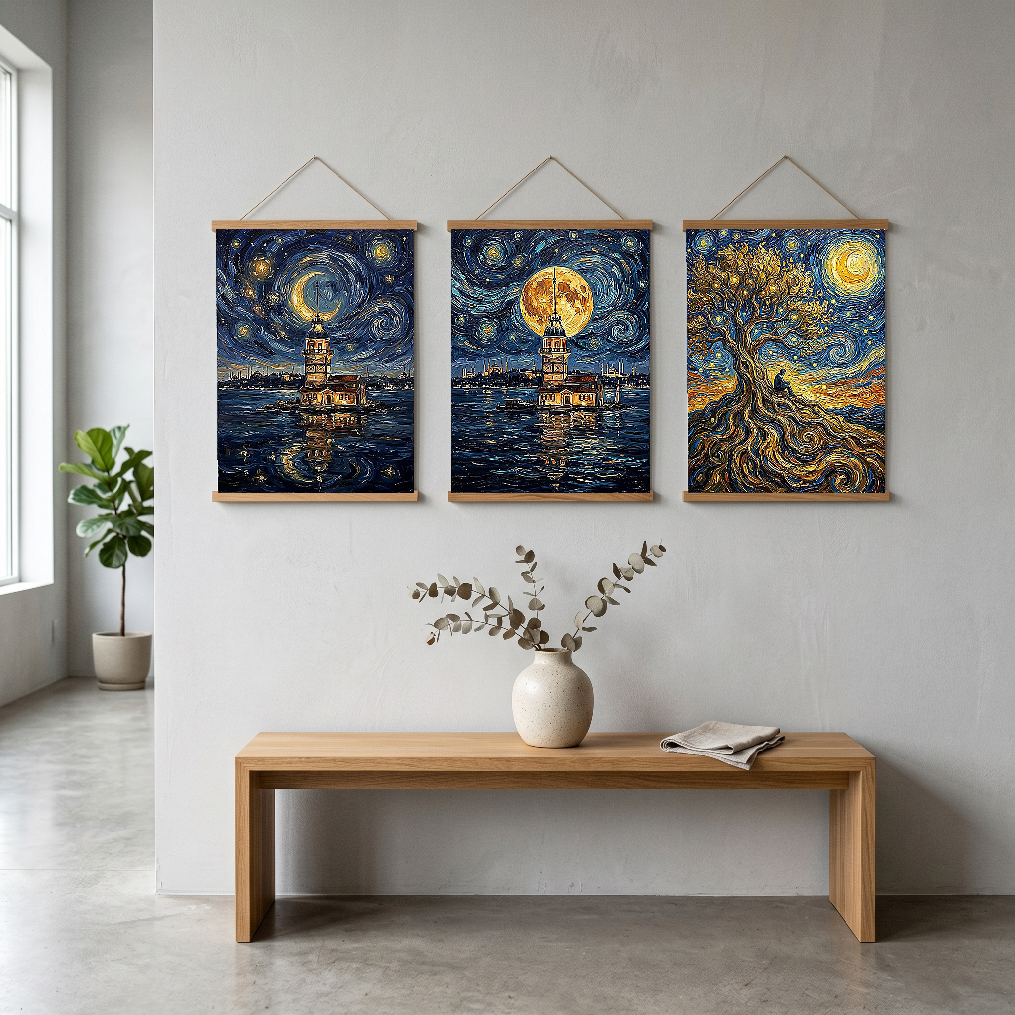 Maiden Tower Istanbul Crescent Moon Print — Van Gogh-Style Bosphorus Wall Art