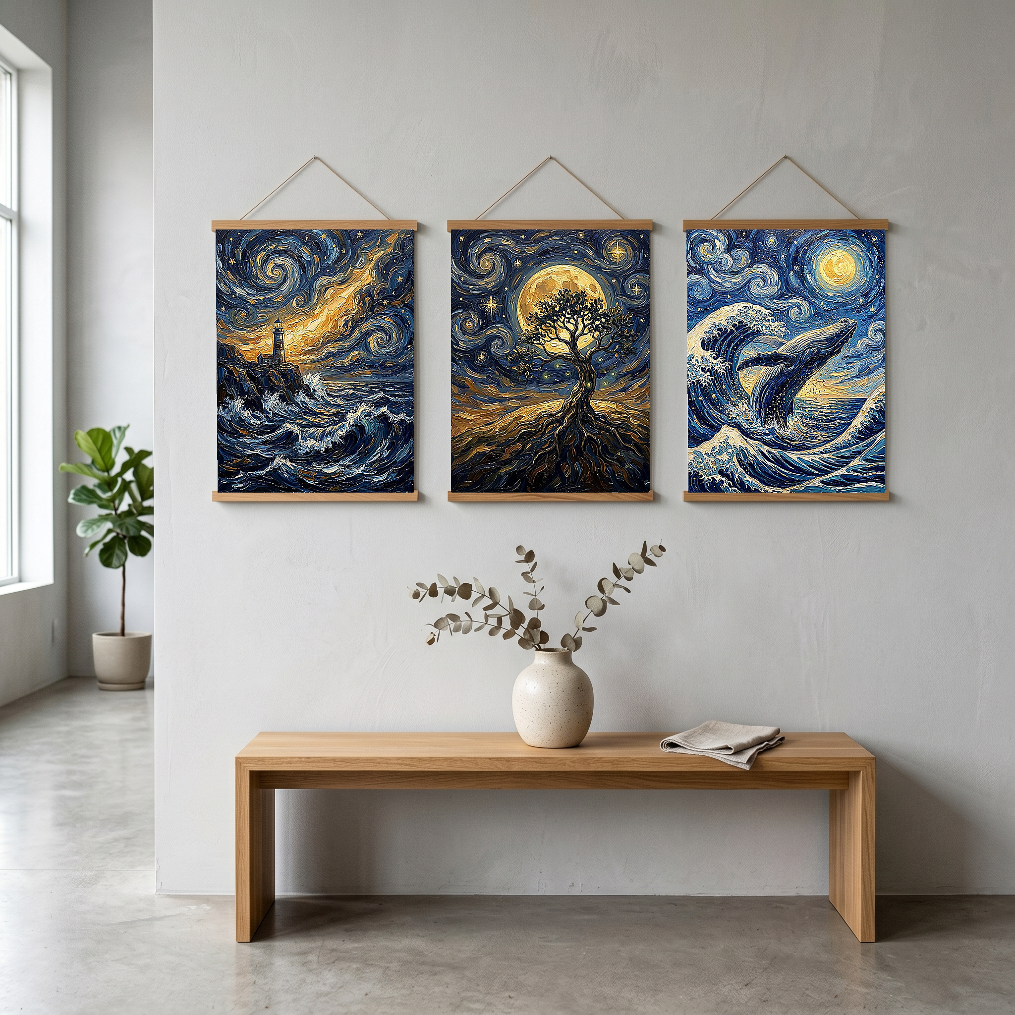 Lighthouse Stormy Sea Print — Van Gogh Starry Night Coastal Wall Art