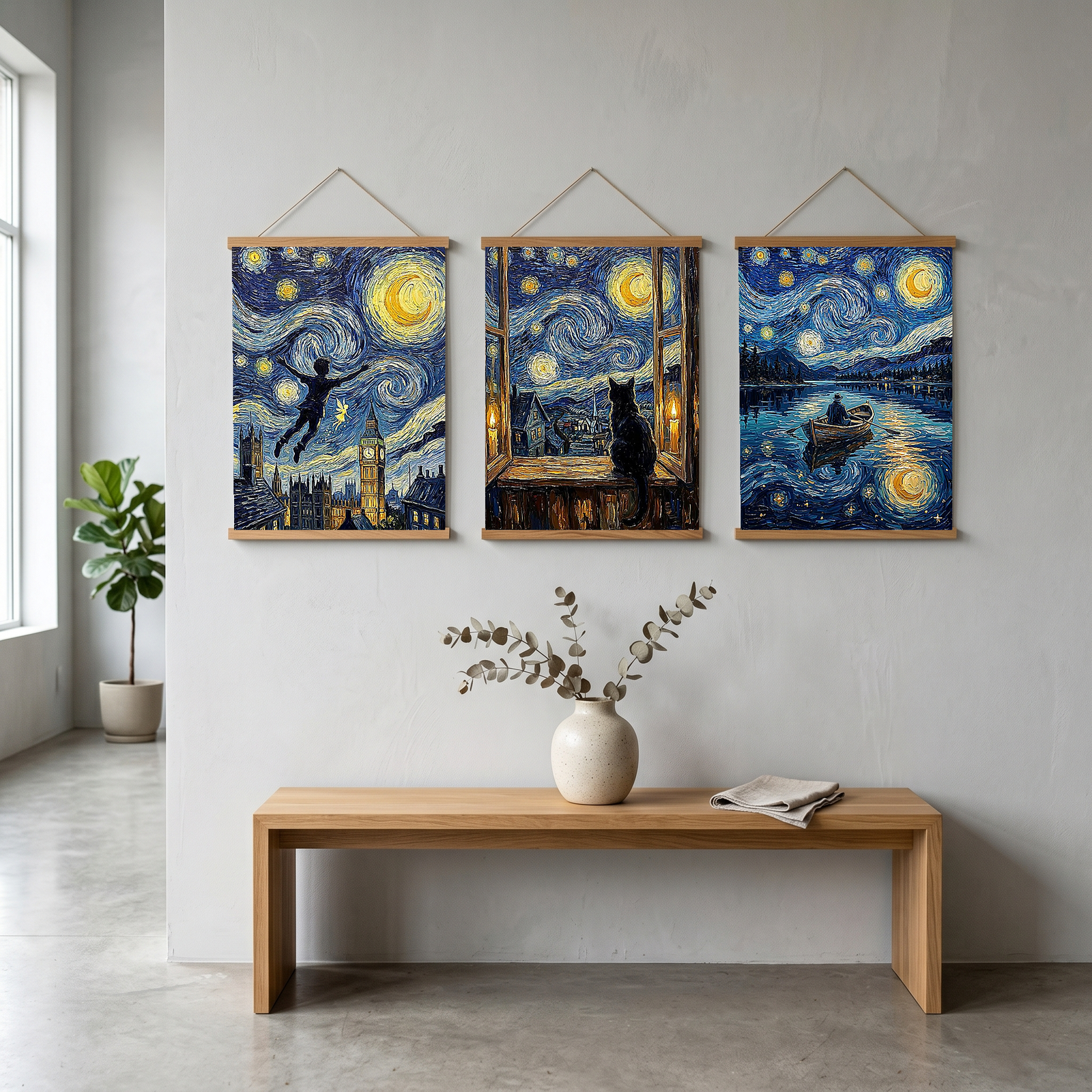 Peter Pan London Starry Night Print — Big Ben Van Gogh-Style Nursery Wall Art