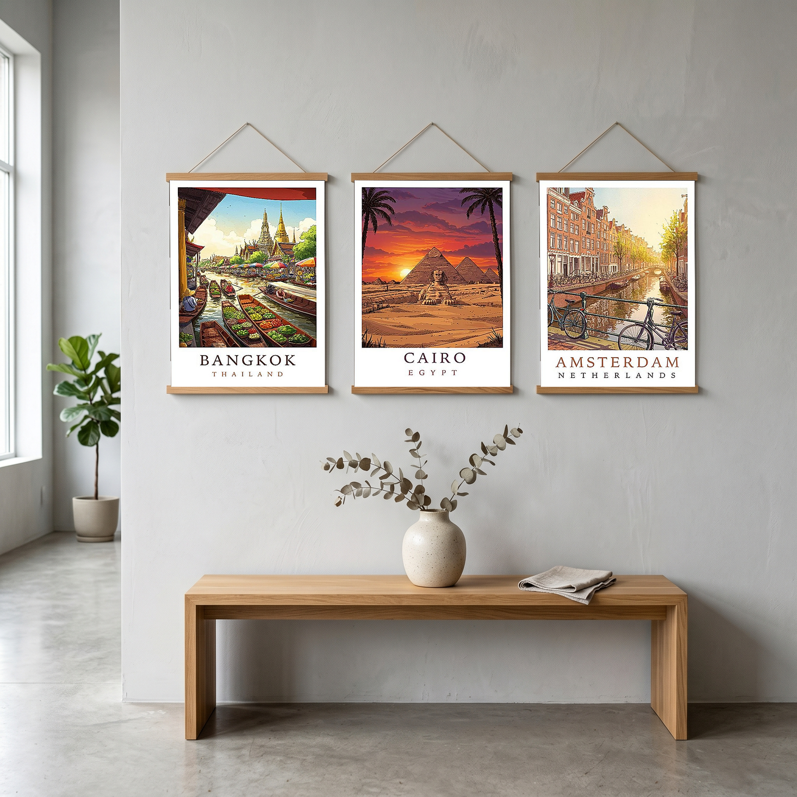 Bangkok Thailand Travel Poster — Floating Market Wat Arun Print