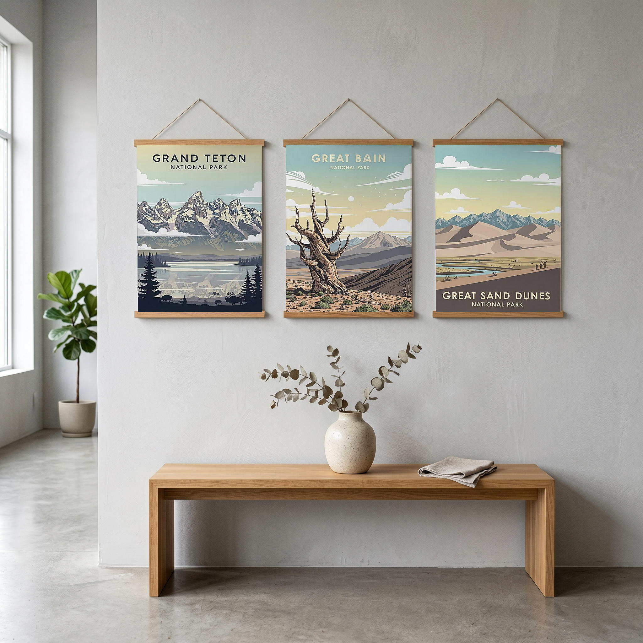 Grand Teton National Park Poster — Vintage Wyoming Bison Jackson Lake Print