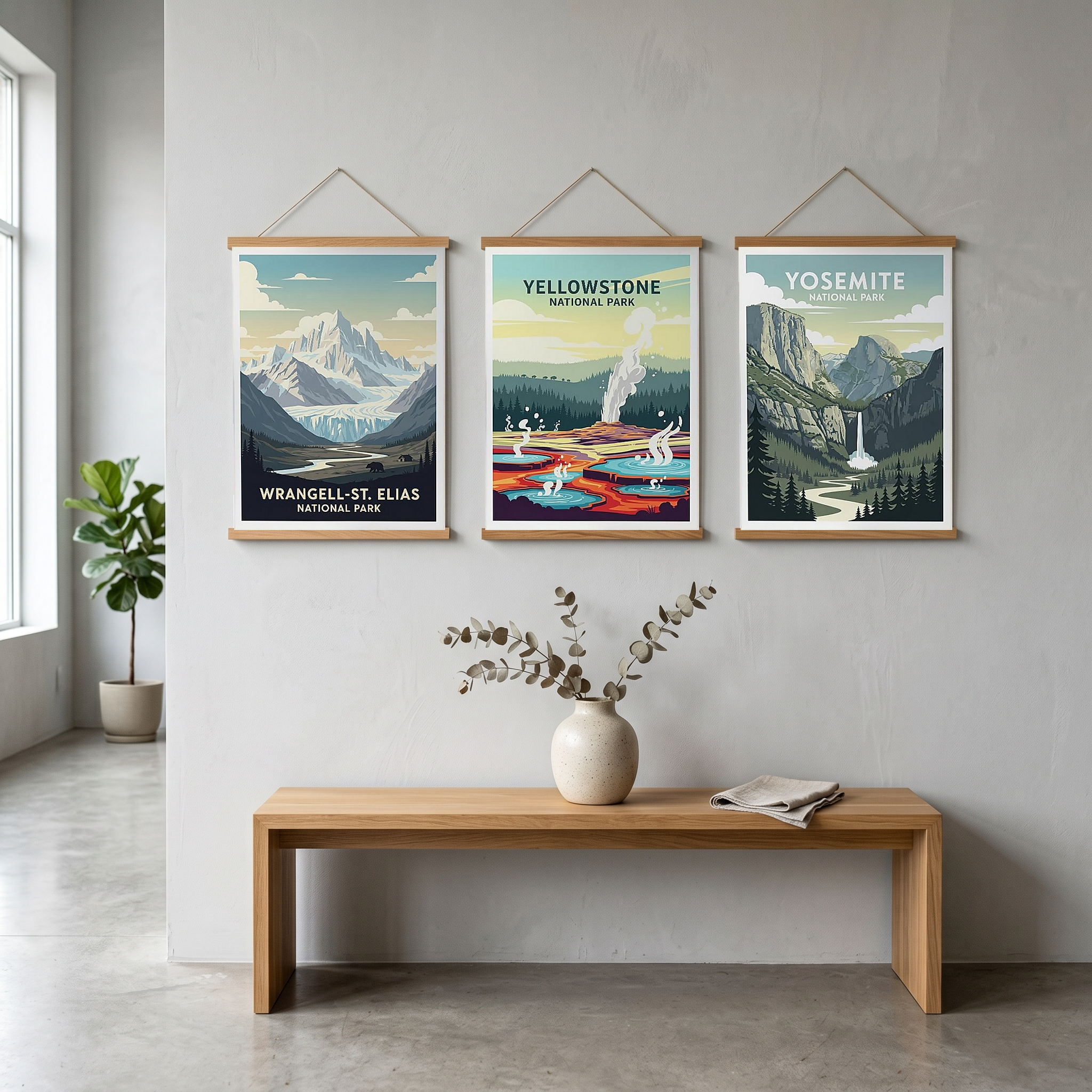Wrangell-St. Elias National Park Poster — Vintage Alaska Glacier Mountain Bear Print