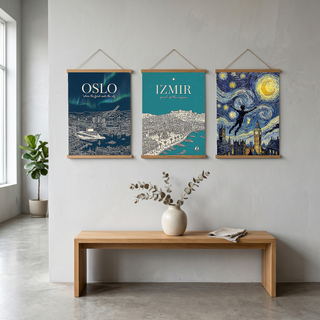 Oslo Line Art Print — Navy Opera House Fjord Aurora Borealis Skyline Wall Art
