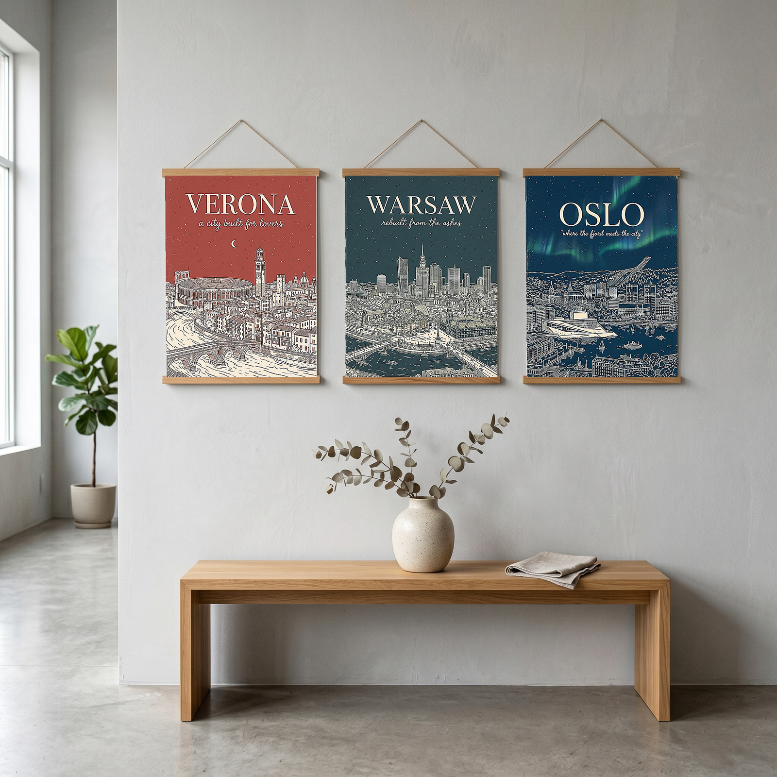 Verona Line Art Print — Rust Arena Ponte Pietra Skyline Wall Art