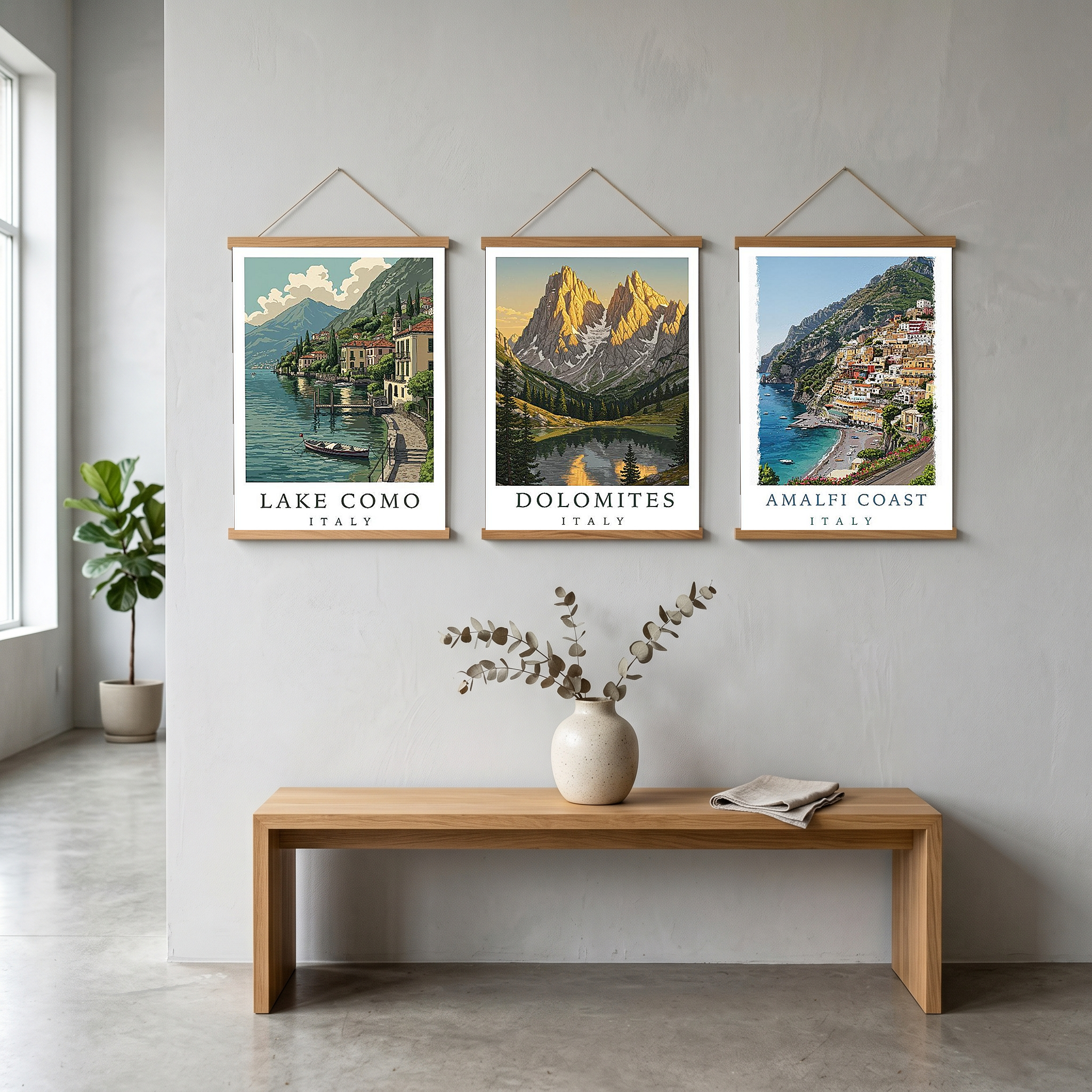 Lake Como Italy Travel Poster — Lakeside Village Boat Landscape Print