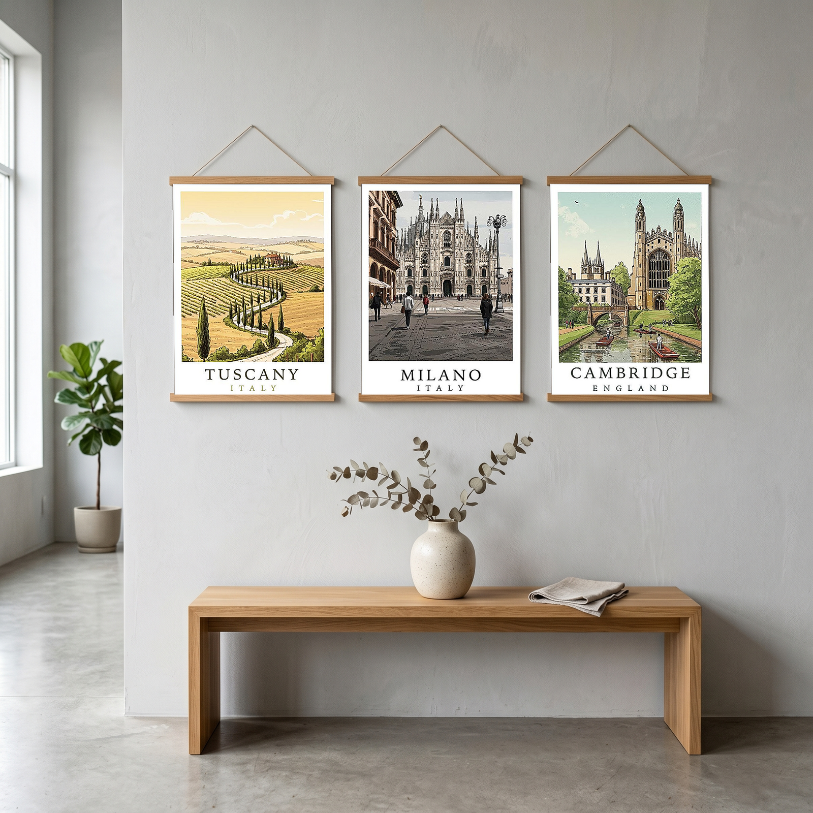 Tuscany Italy Travel Poster — Rolling Hills Cypress Vineyards Print