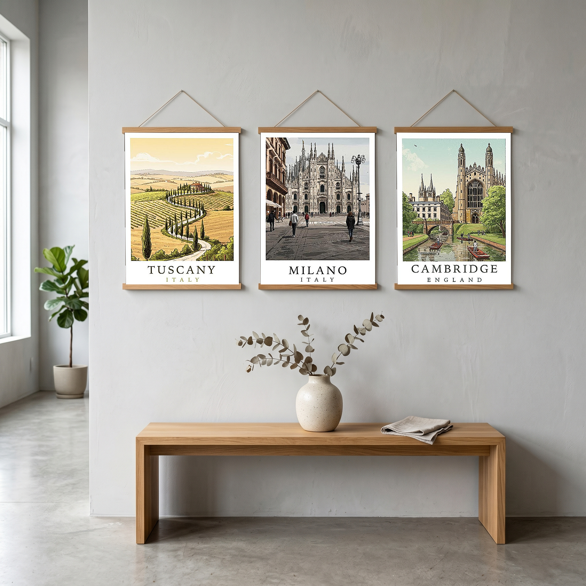 Tuscany Italy Travel Poster — Rolling Hills Cypress Vineyards Print