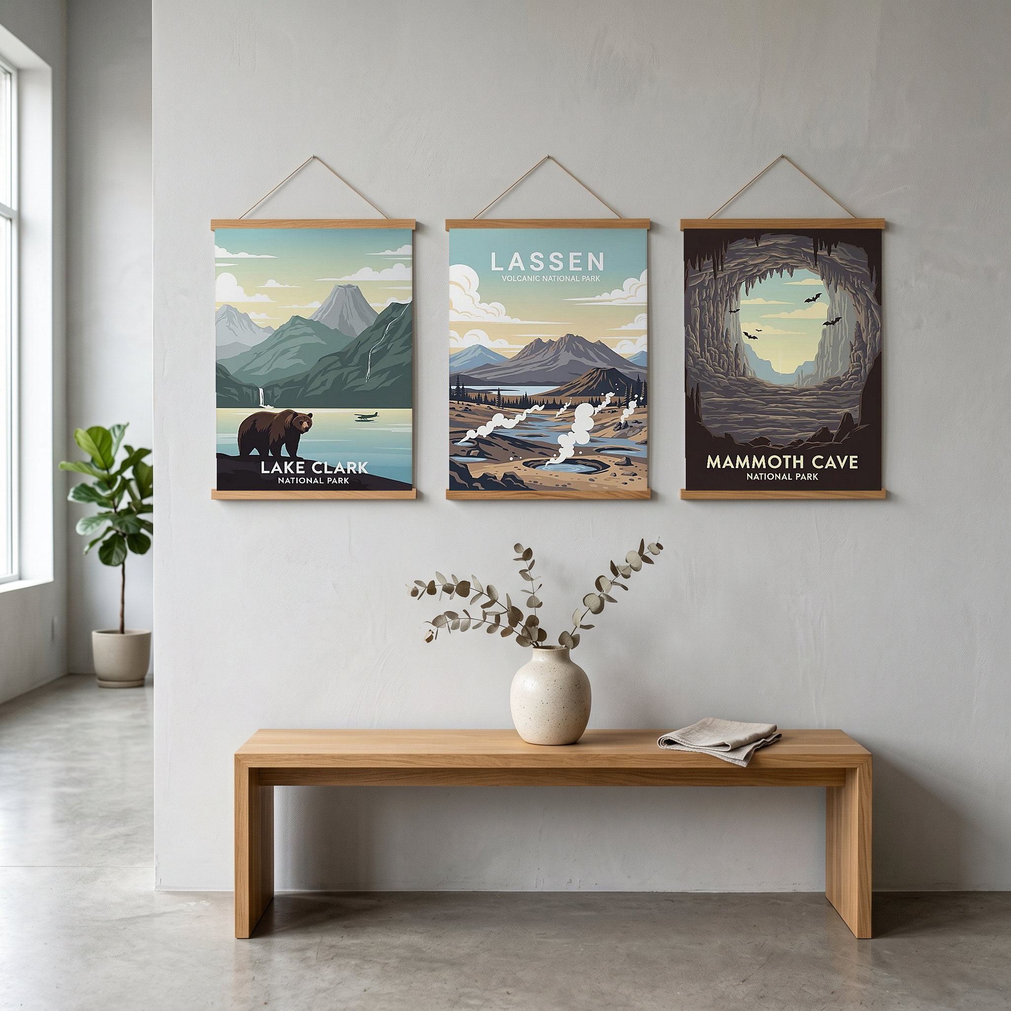 Lake Clark National Park Poster — Vintage Alaska Brown Bear Floatplane Print