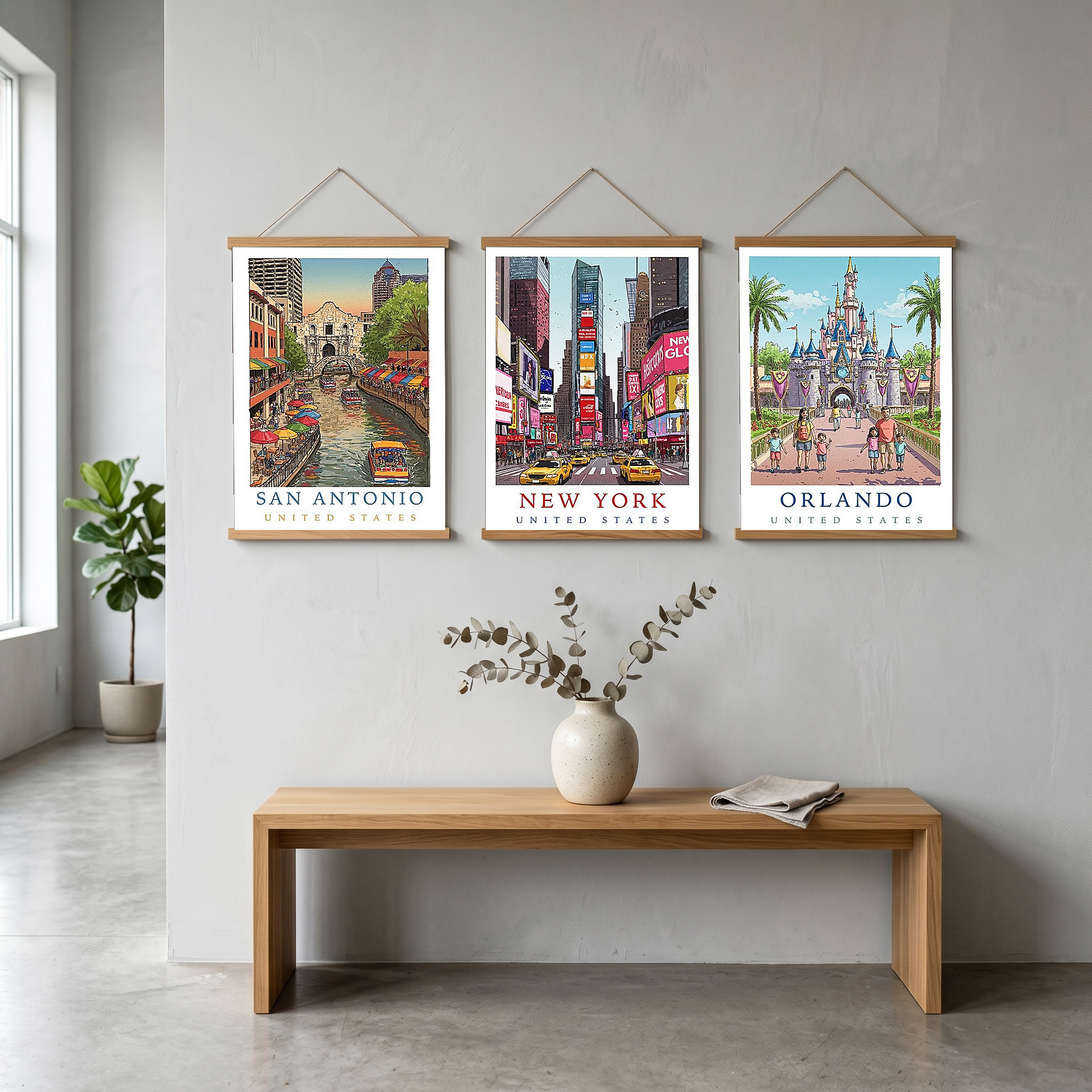 San Antonio Texas Travel Poster — Riverwalk Alamo Cityscape Print