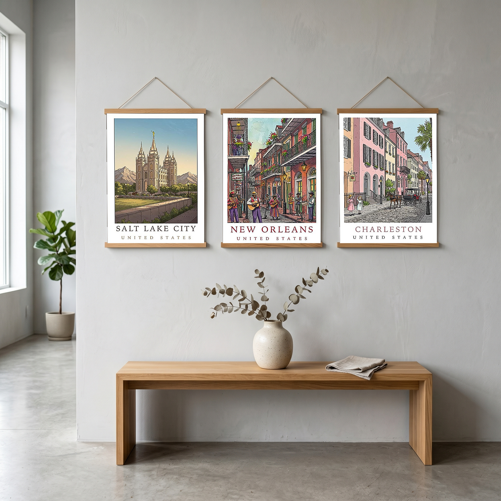 Salt Lake City Utah Travel Poster — Temple Square Wasatch Mountains Print