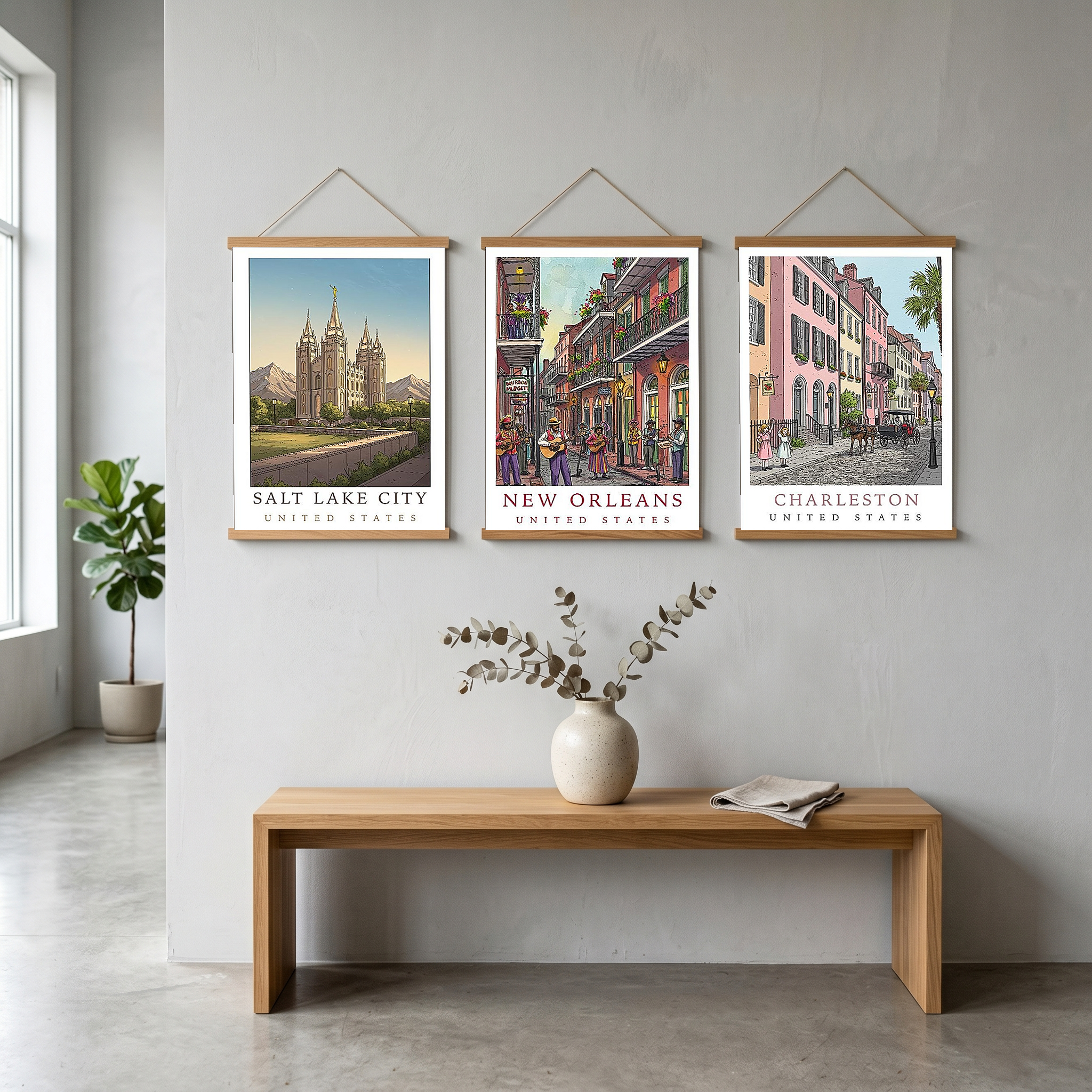 Salt Lake City Utah Travel Poster — Temple Square Wasatch Mountains Print