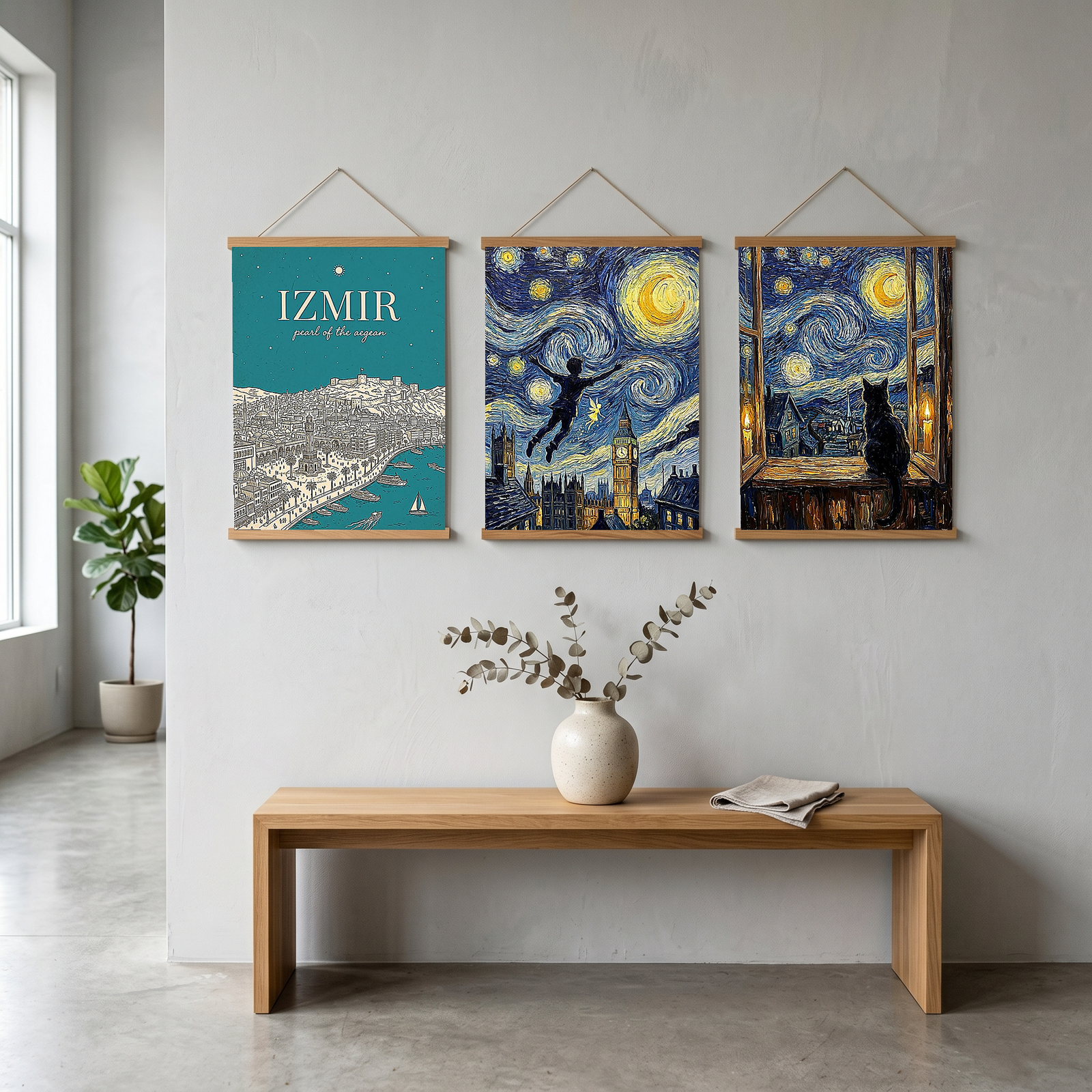 İzmir Line Art Print — Teal Clock Tower Kadifekale Aegean Coast Wall Art