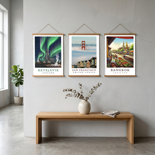 Reykjavik Iceland Travel Poster — Hallgrímskirkja Northern Lights Print