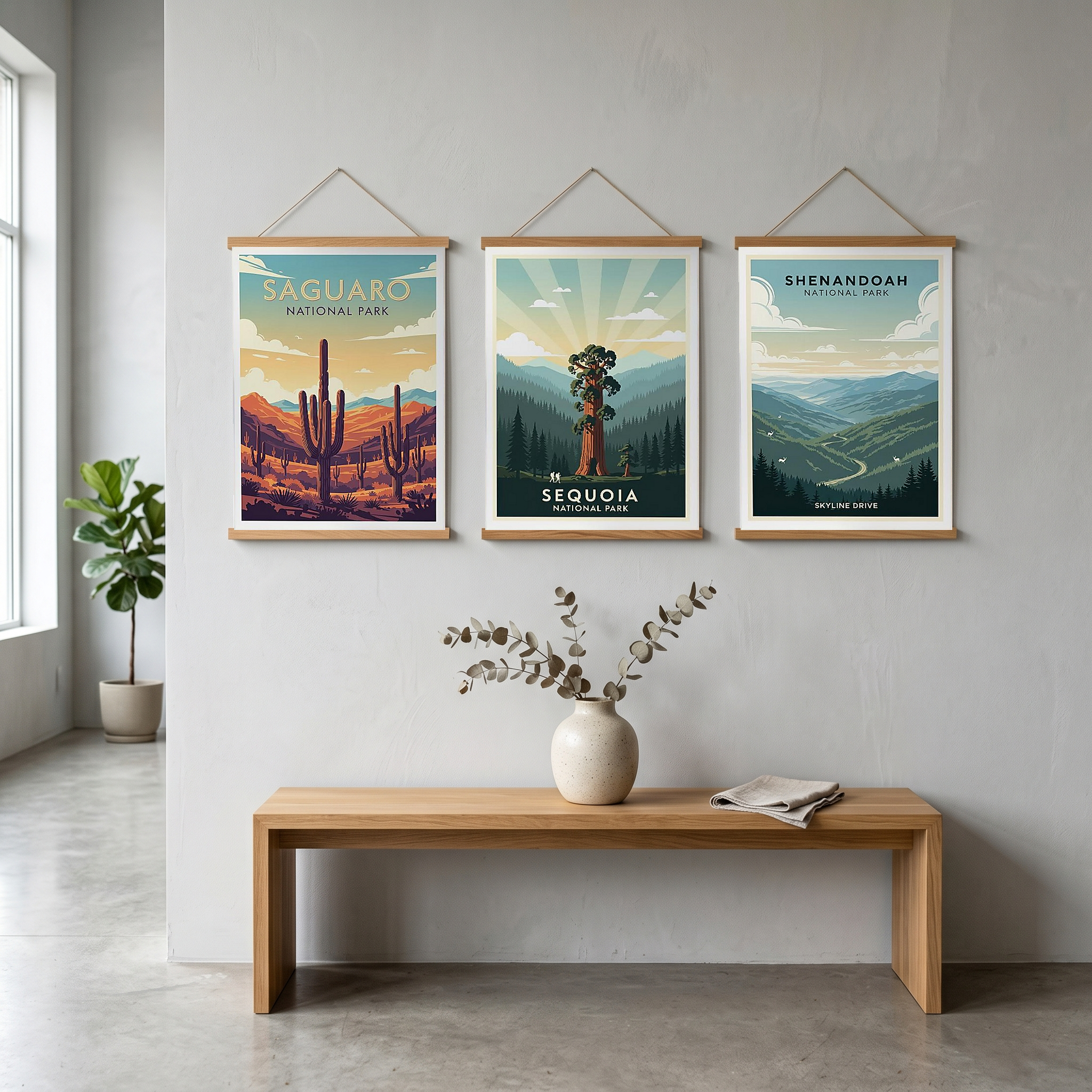 Saguaro National Park Poster — Vintage Arizona Cactus Desert Sunset Print