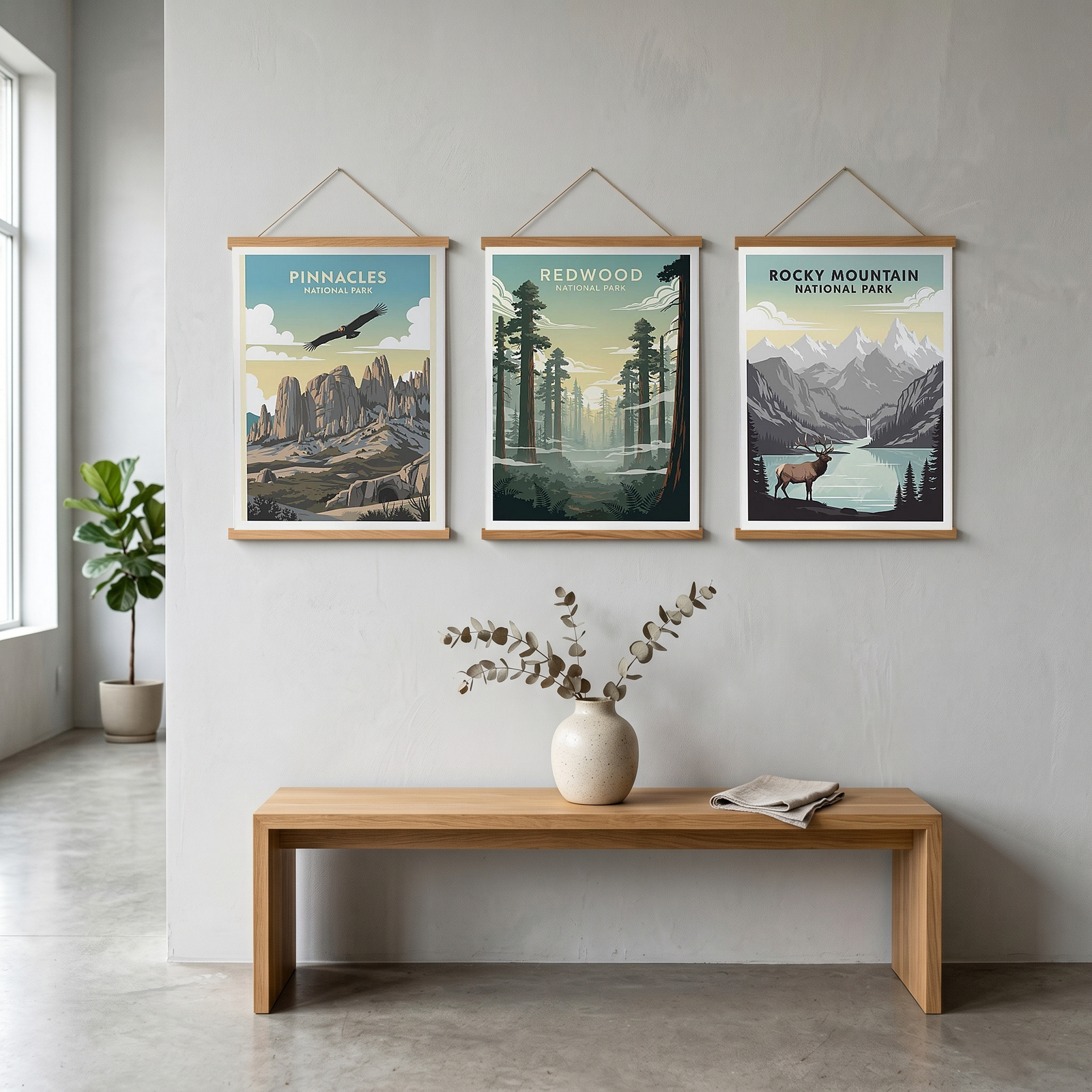 Pinnacles National Park Poster — Vintage California Condor Rock Spires Print