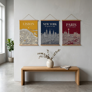 Lisbon Line Art Print — Mustard Yellow Tram Belém Tower Skyline Wall Art