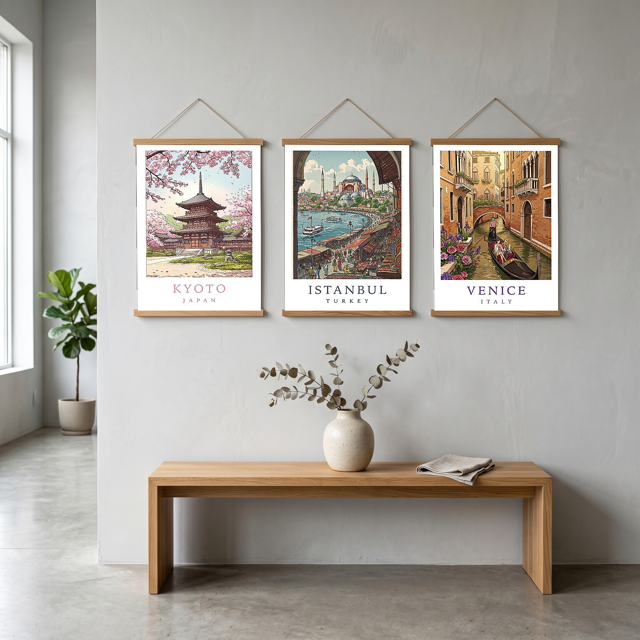 Kyoto Japan Travel Poster — Cherry Blossom Pagoda Temple Print