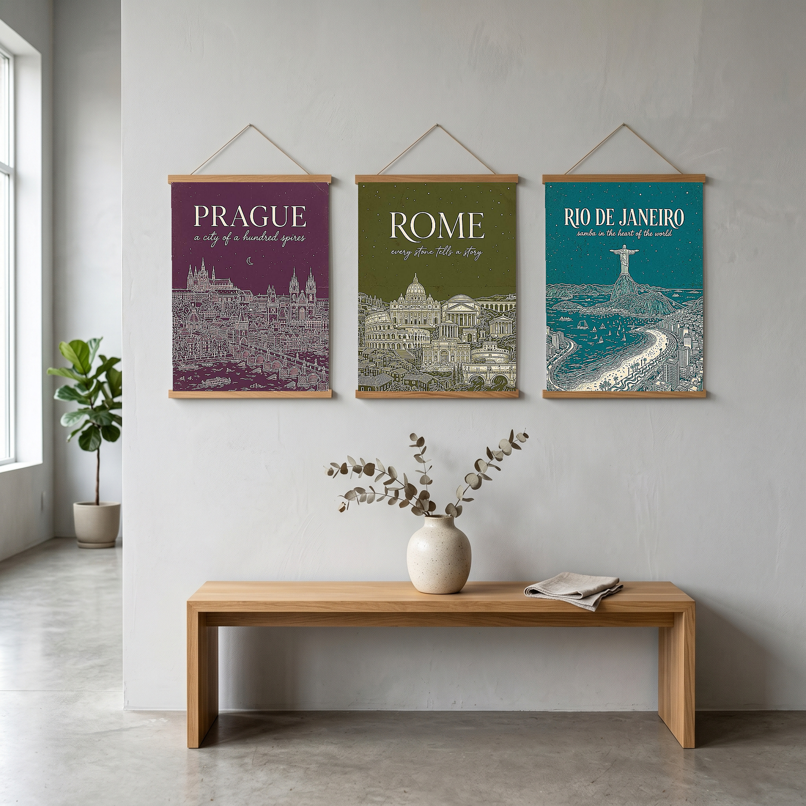 Prague Line Art Print — Plum Castle Charles Bridge Skyline Wall Art