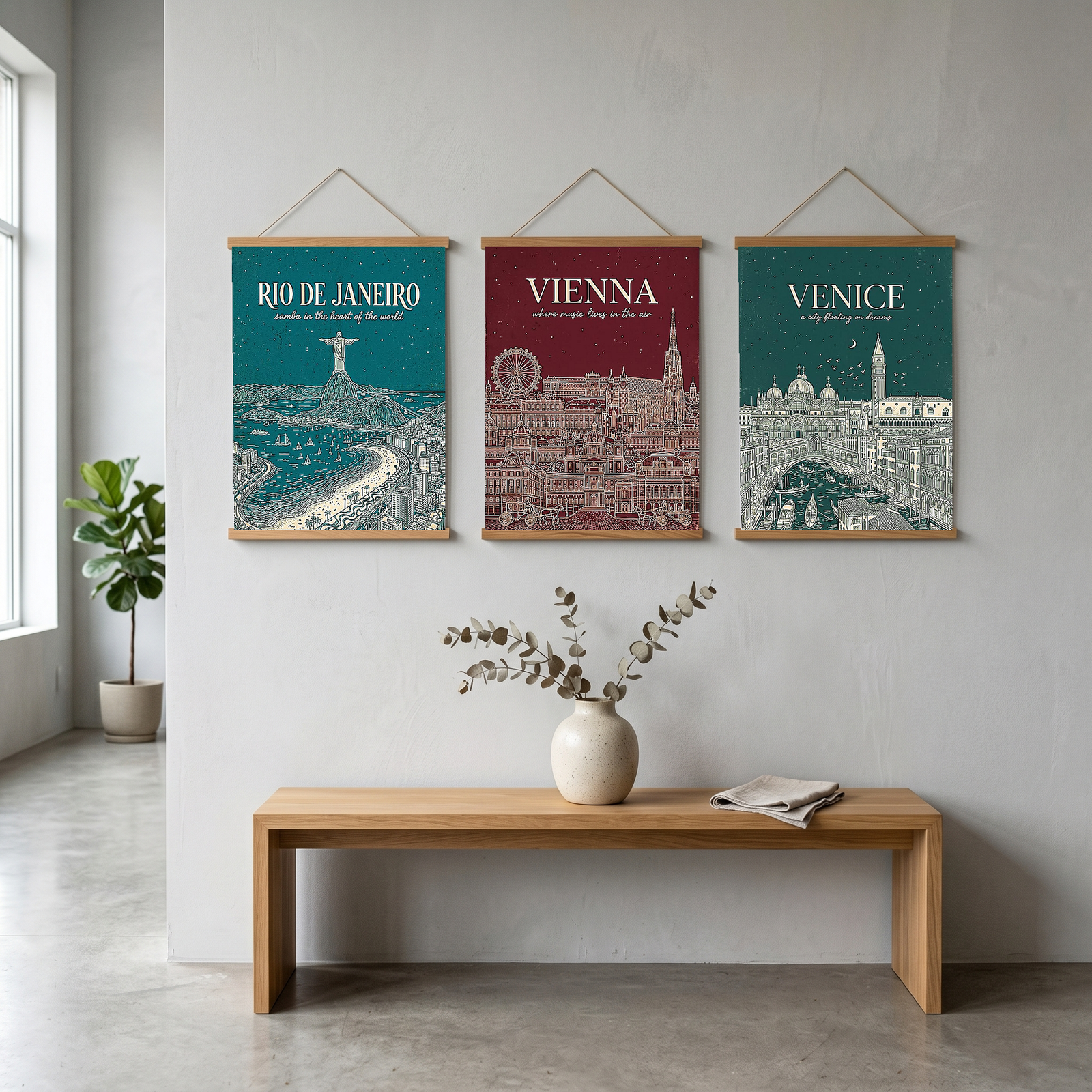 Rio de Janeiro Line Art Print — Teal Christ the Redeemer Copacabana Wall Art