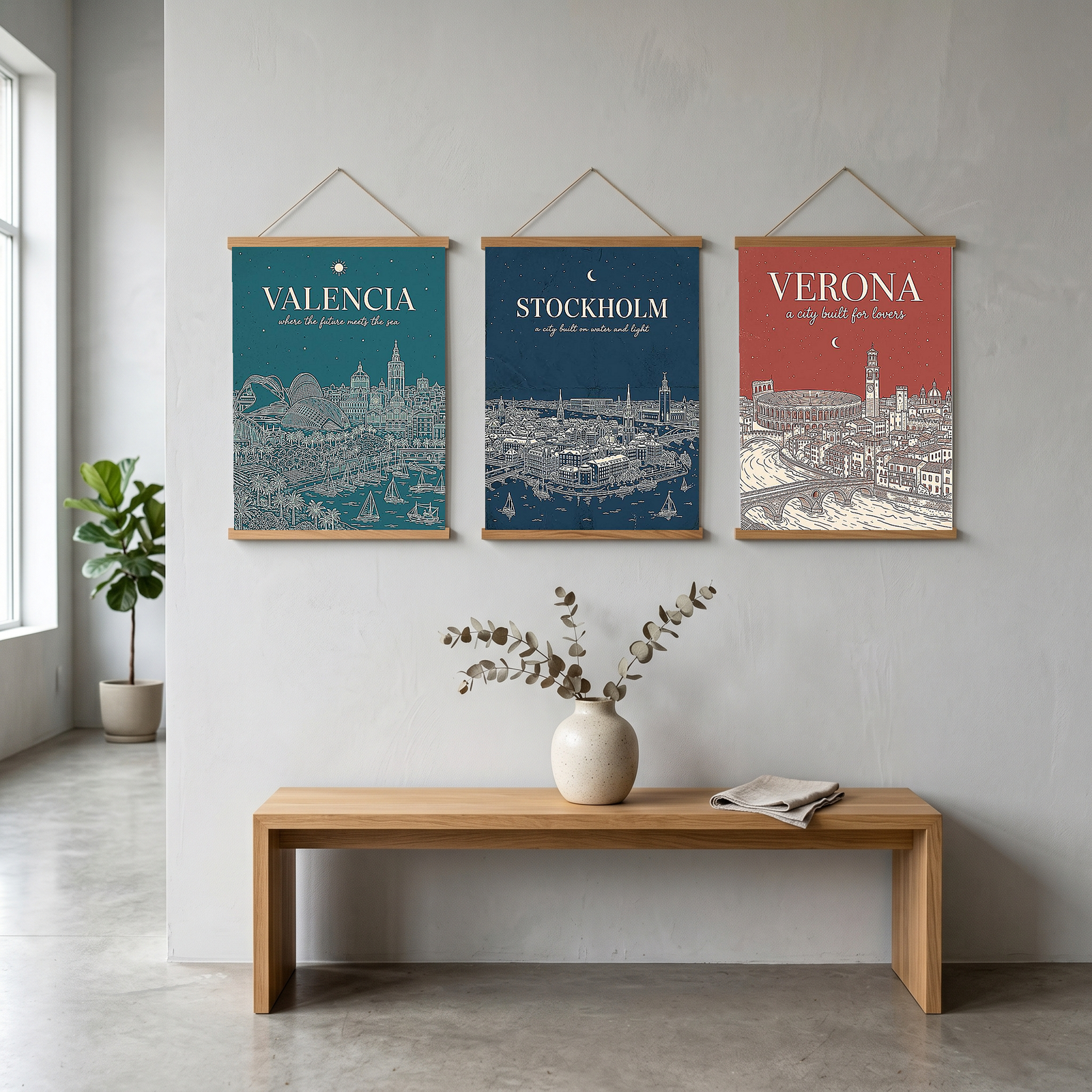 Valencia Line Art Print — Teal City of Arts Sciences Mediterranean Skyline Wall Art