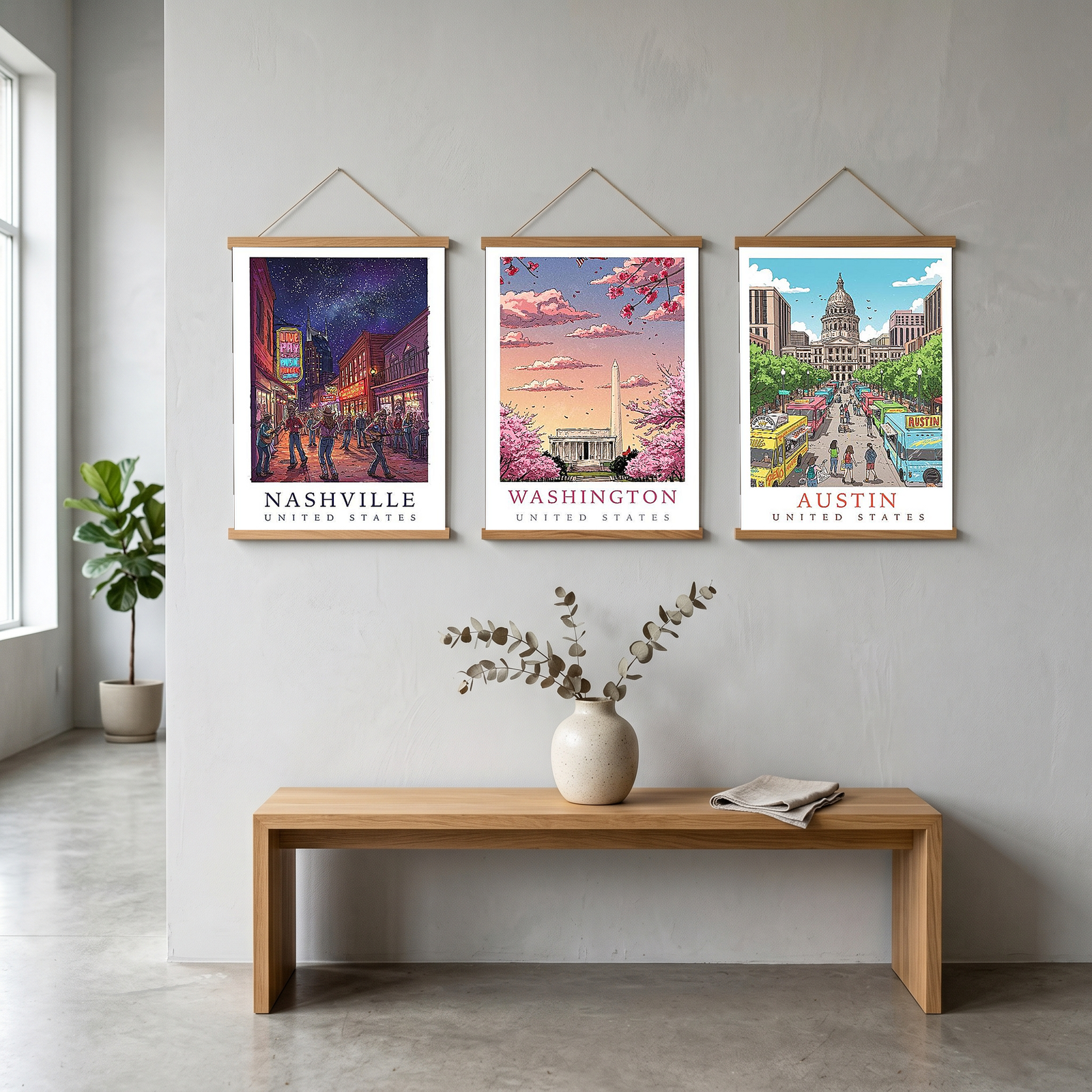 Nashville Travel Poster — Music City Broadway Honky Tonks Night Print