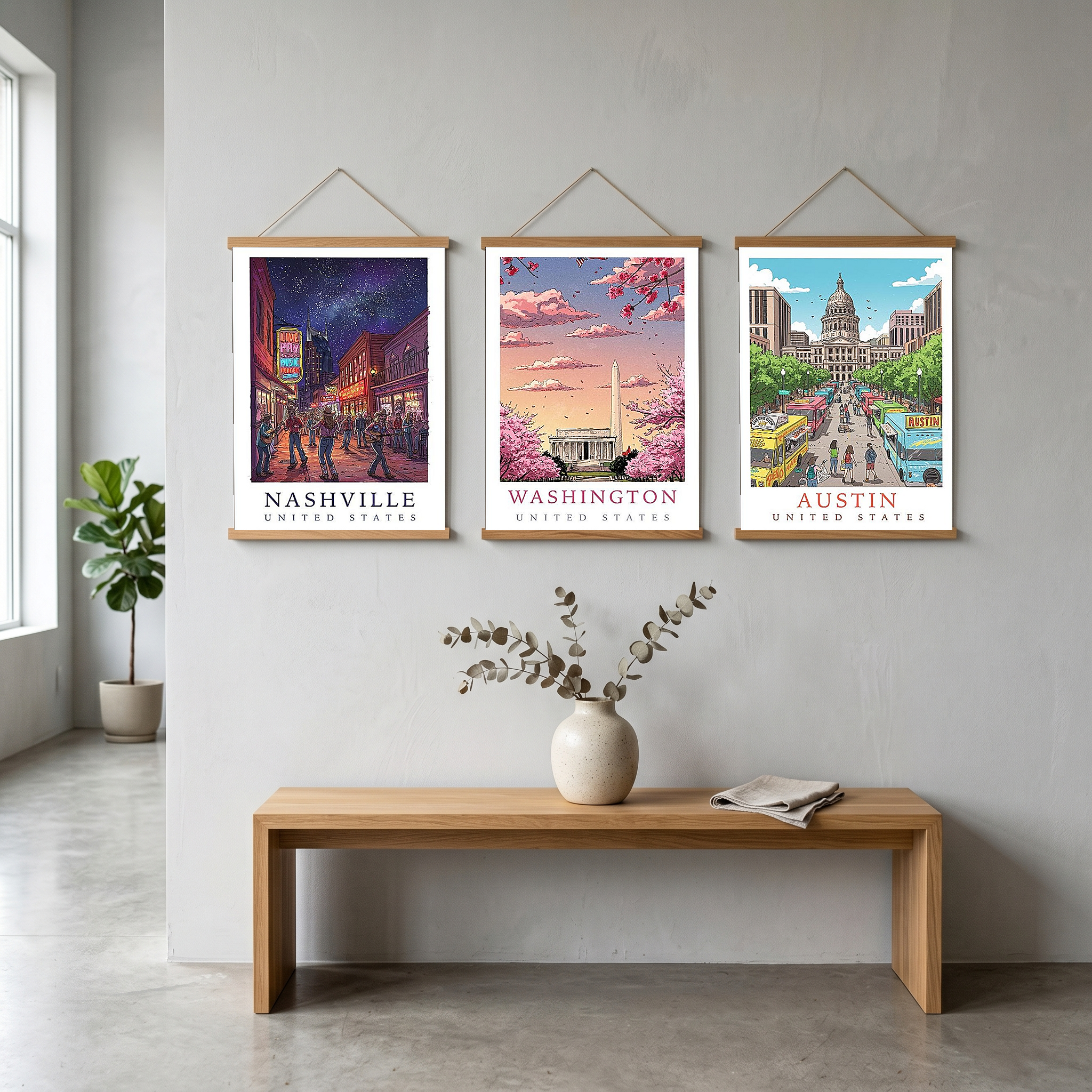 Nashville Travel Poster — Music City Broadway Honky Tonks Night Print