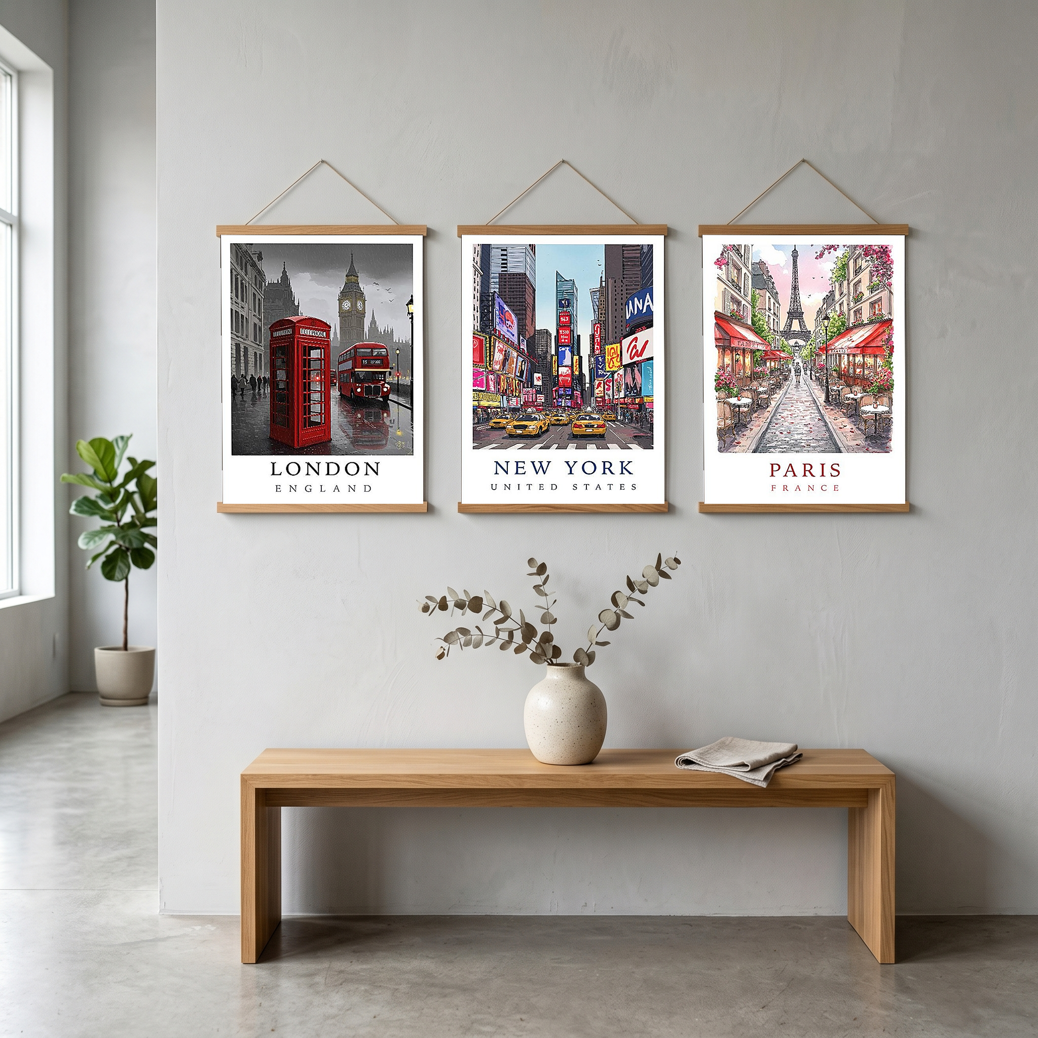 London Travel Poster — Big Ben Red Bus Telephone Box Iconic Print