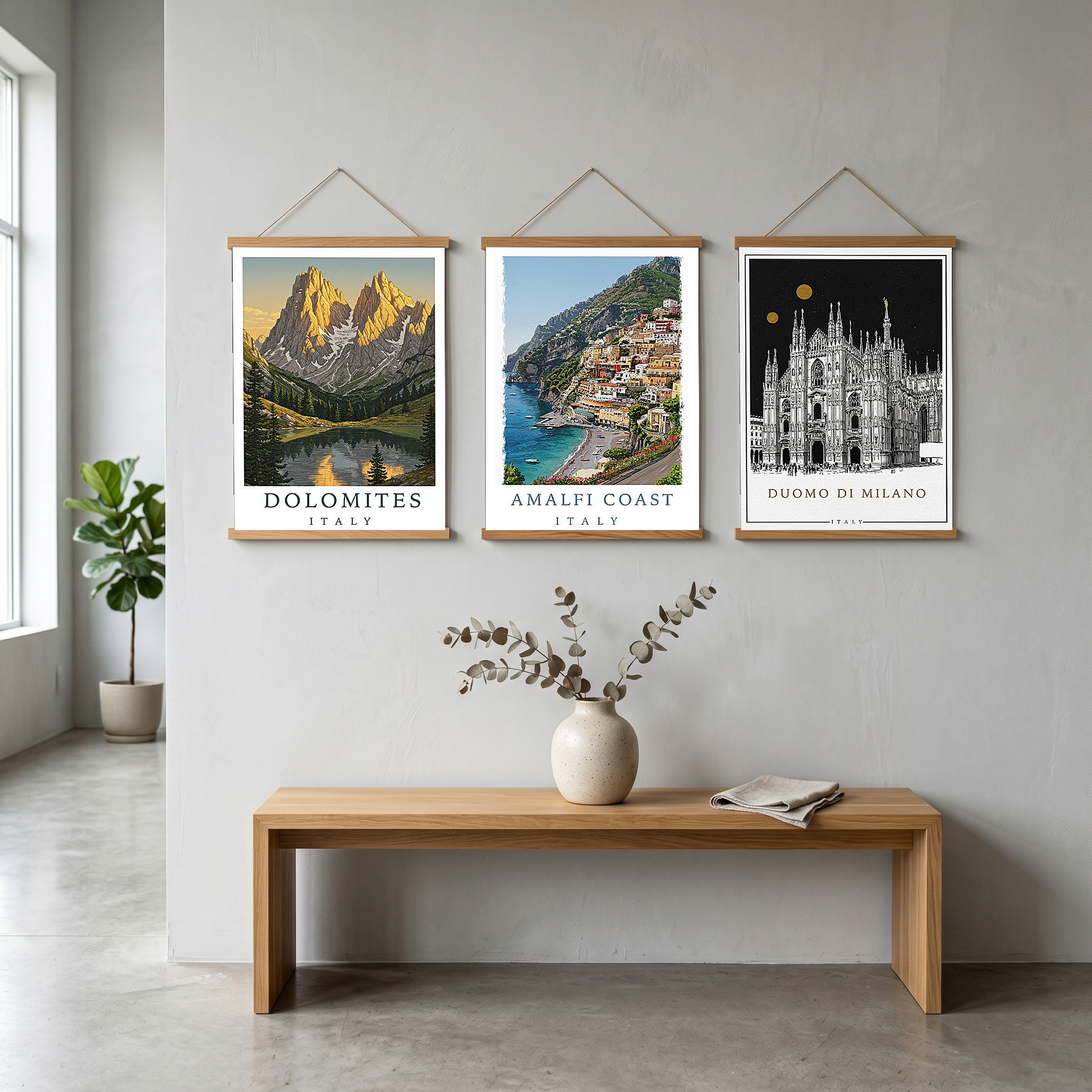 Dolomites Italy Travel Poster — Vintage Alpine Mountain Lake Print