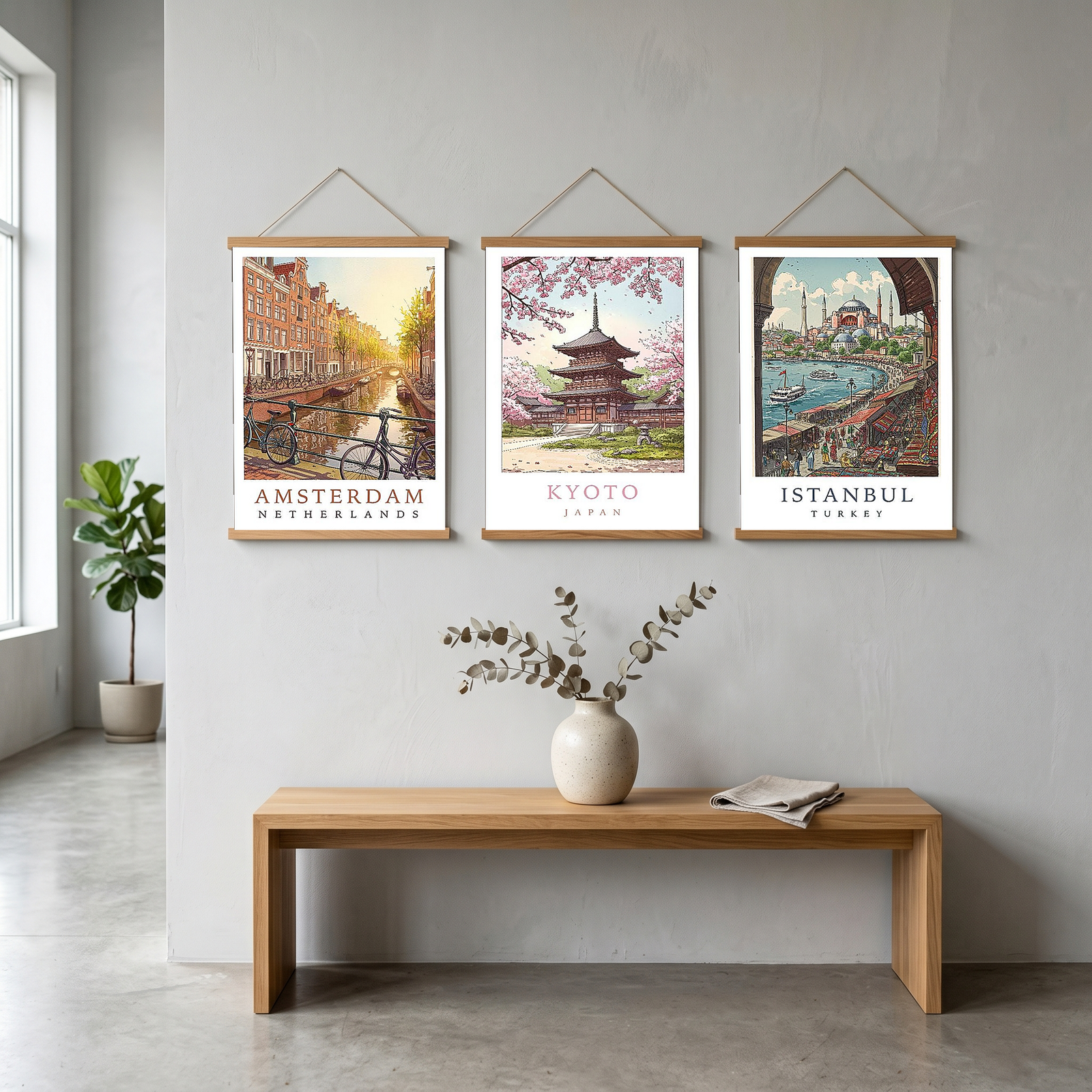 Amsterdam Netherlands Travel Poster — Canal House Bicycle Print