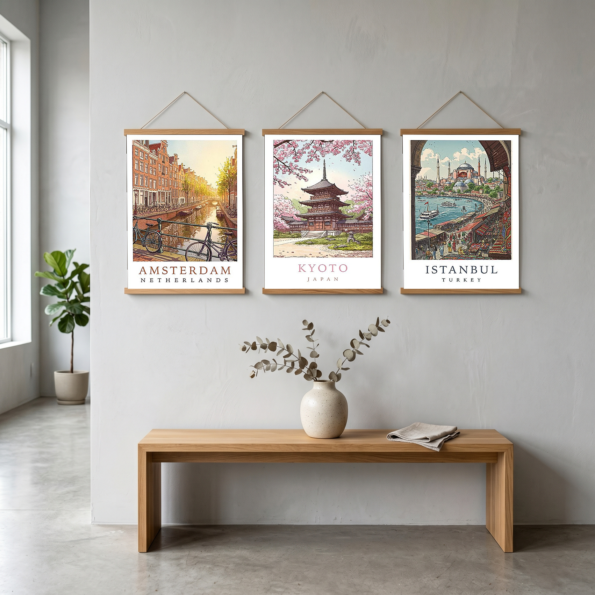 Amsterdam Netherlands Travel Poster — Canal House Bicycle Print