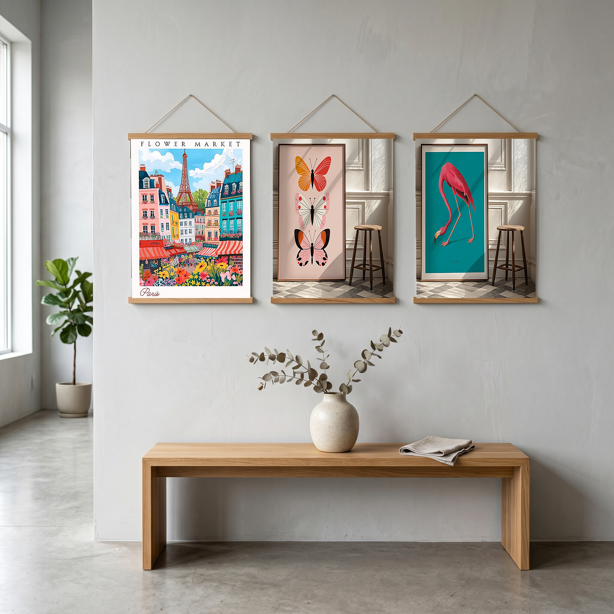 Paris Flower Market Print — Eiffel Tower Cityscape French Botanical Art