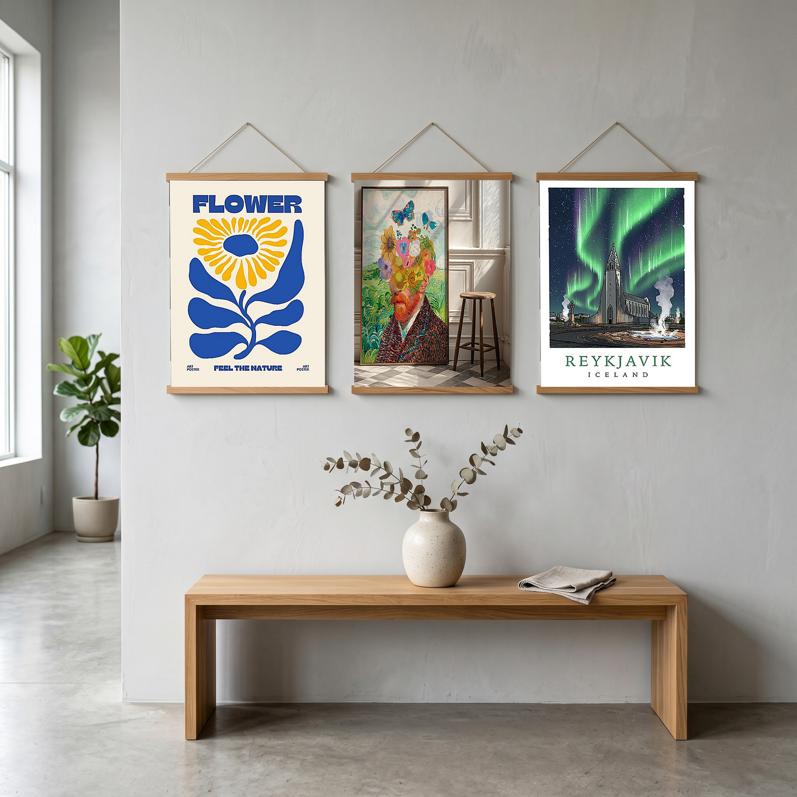 FLOWER Feel the Nature Poster — Mid-Century Botanical Cut-Out Print