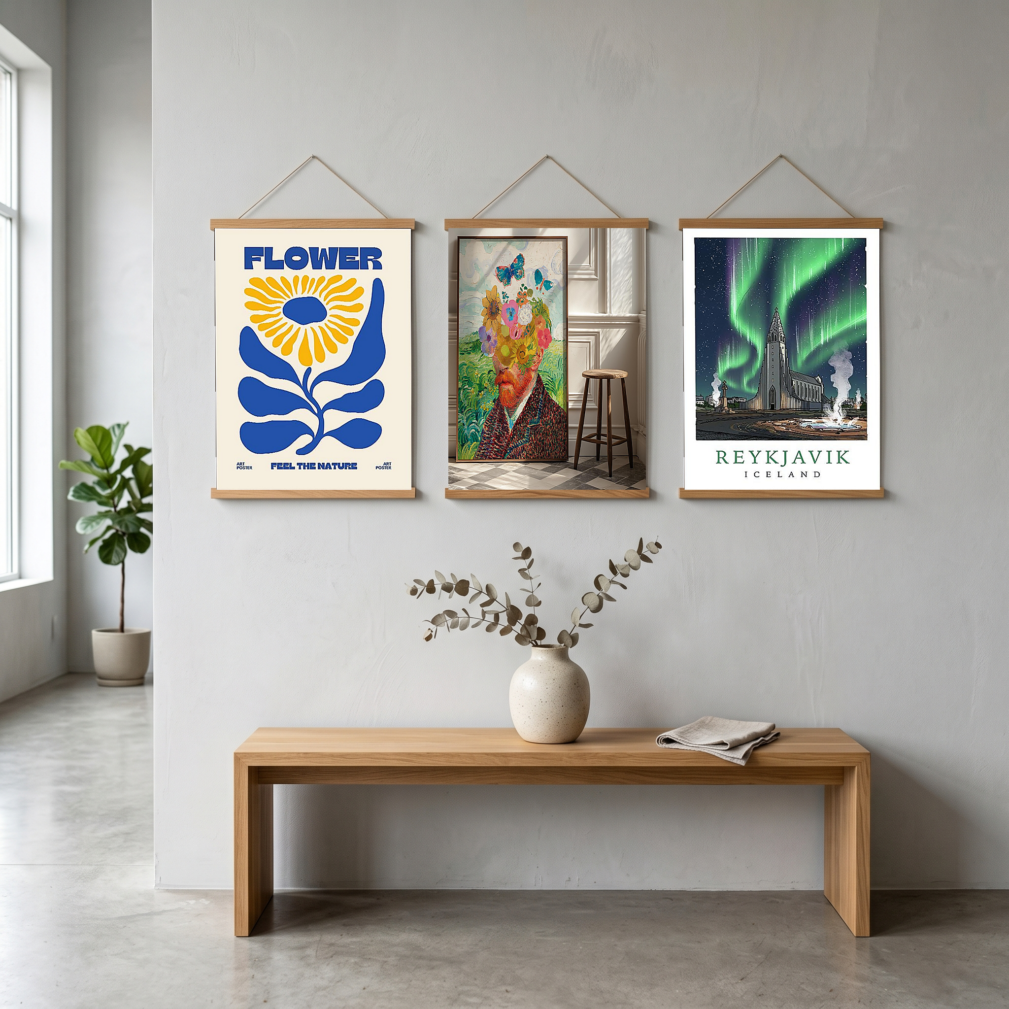 FLOWER Feel the Nature Poster — Mid-Century Botanical Cut-Out Print