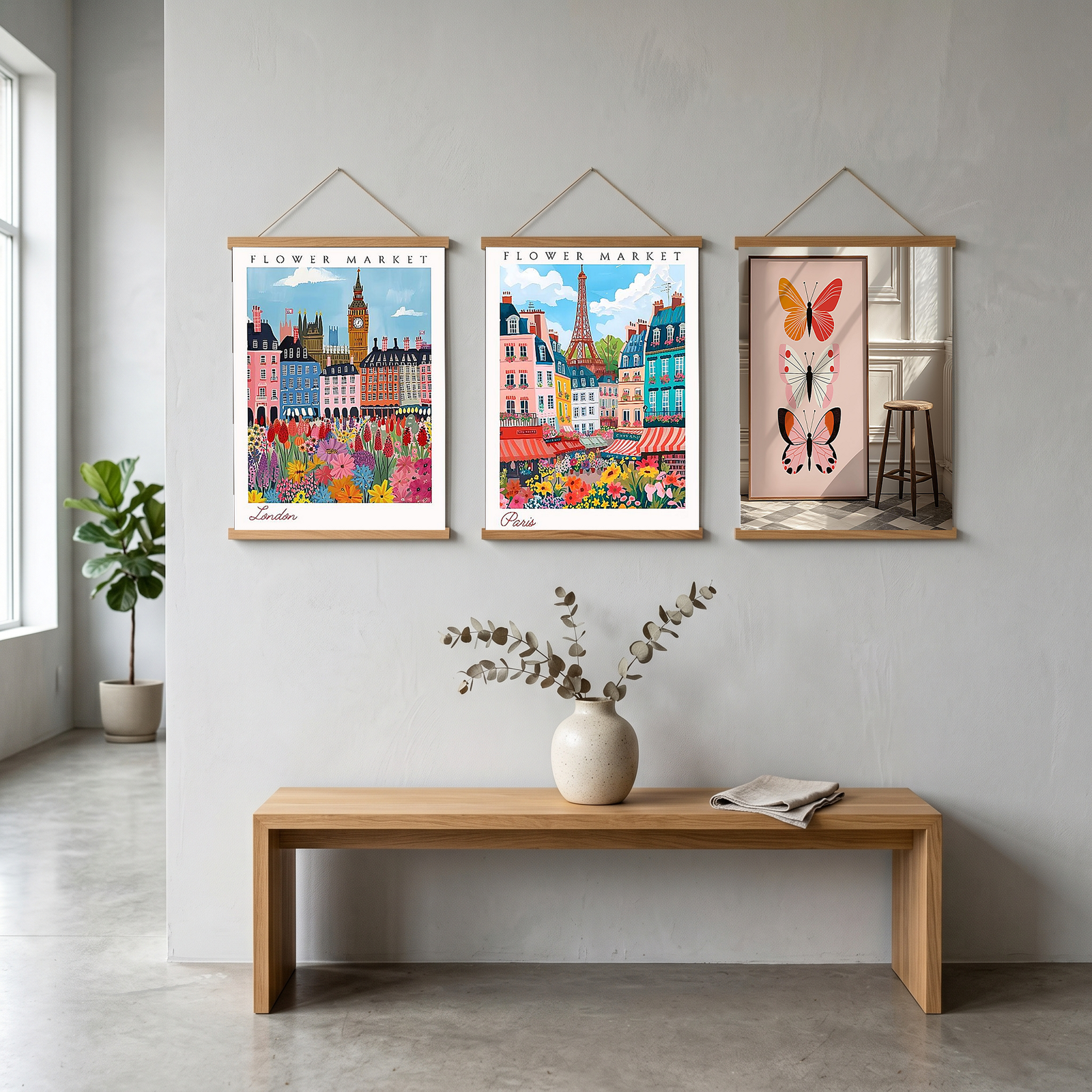 London Flower Market Print — Big Ben Cityscape British Botanical Art