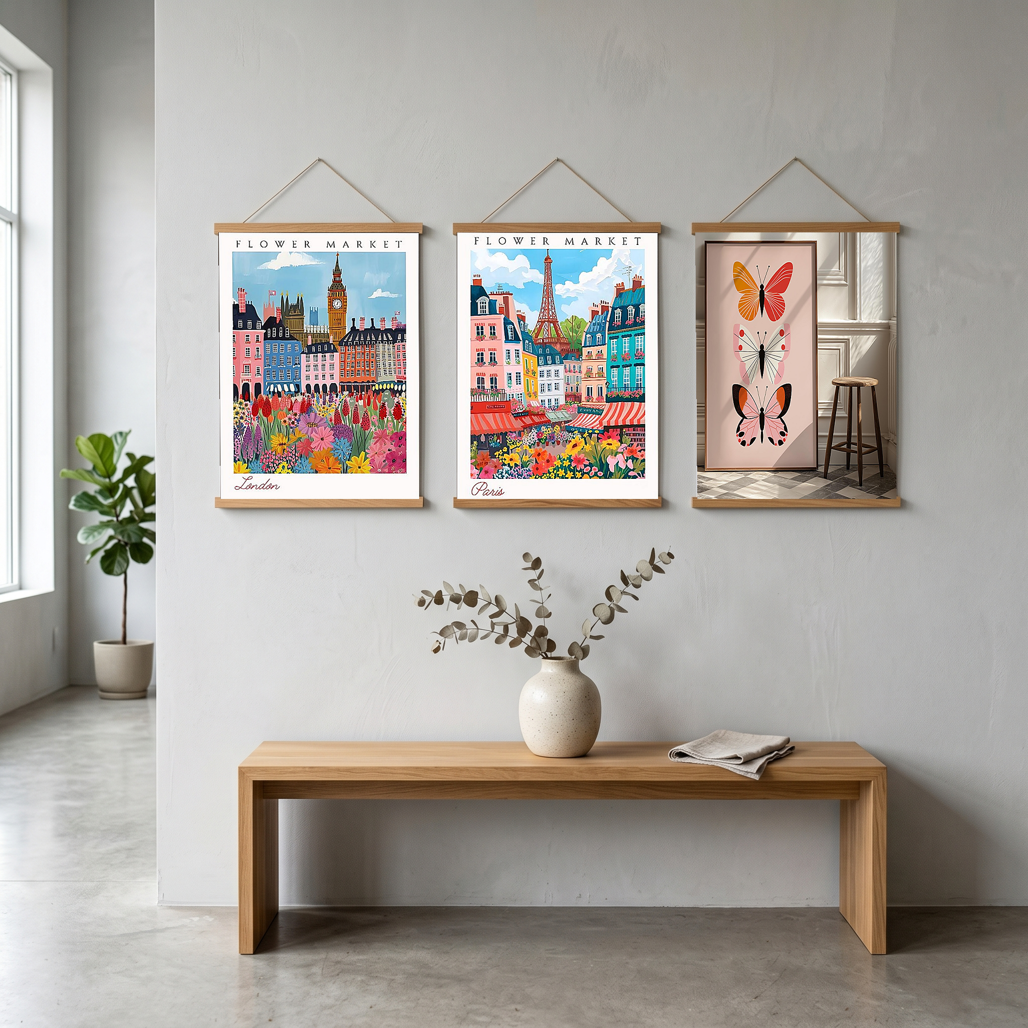 London Flower Market Print — Big Ben Cityscape British Botanical Art