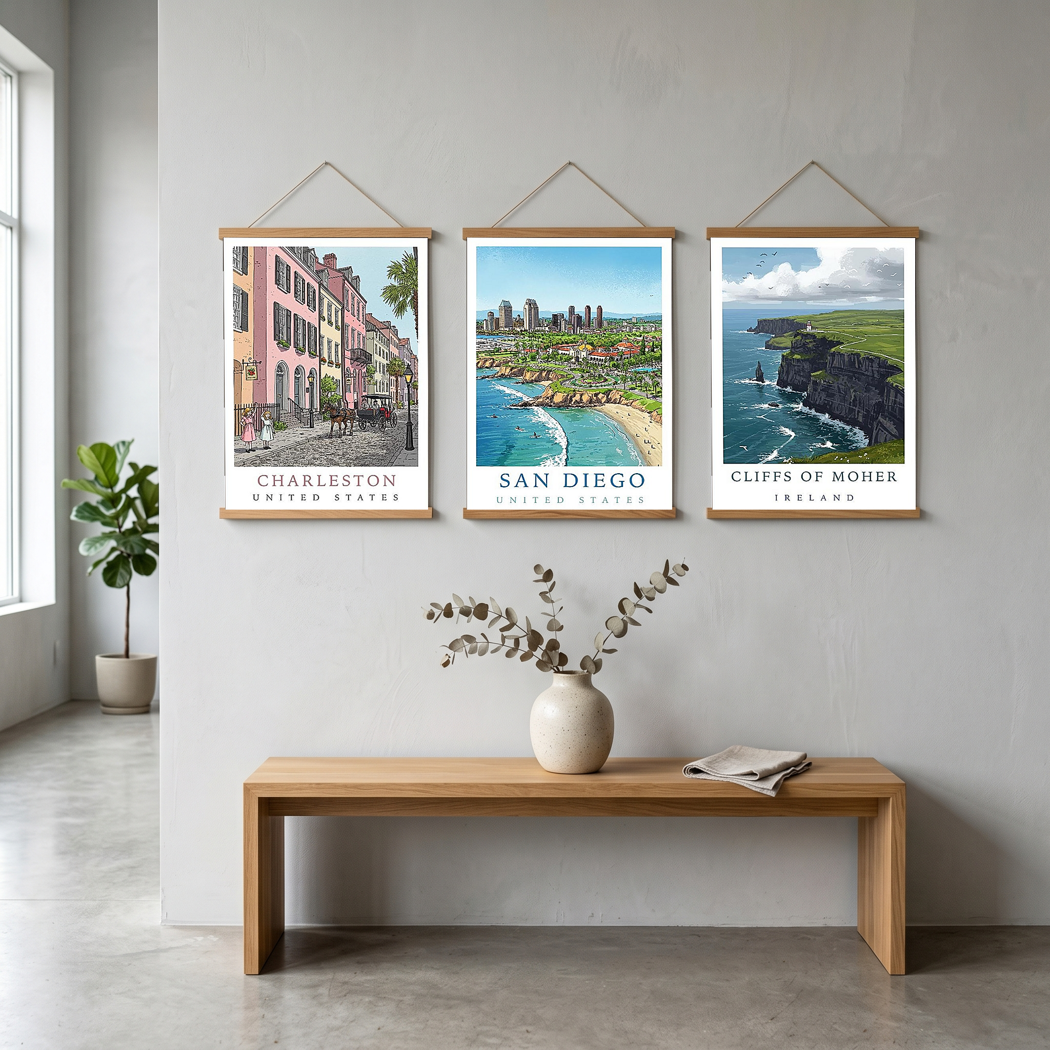Charleston SC Travel Poster — Rainbow Row Carriage Ride Pastel Print