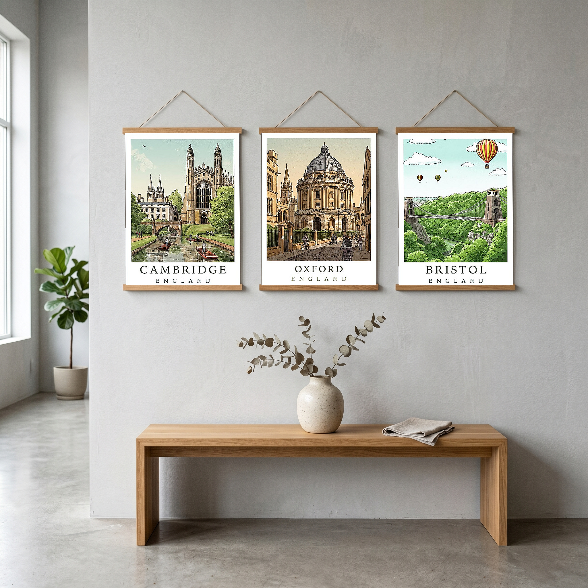 Cambridge England Travel Poster — King's College Punting River Cam Print